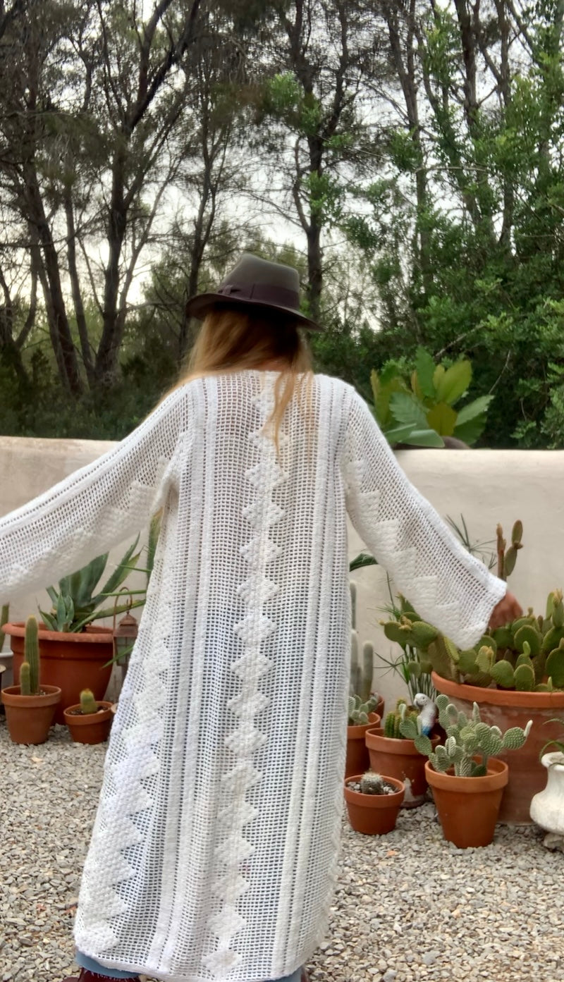 Vintage white crochet jacket with tásales up-cycled by Vagabond Ibiza