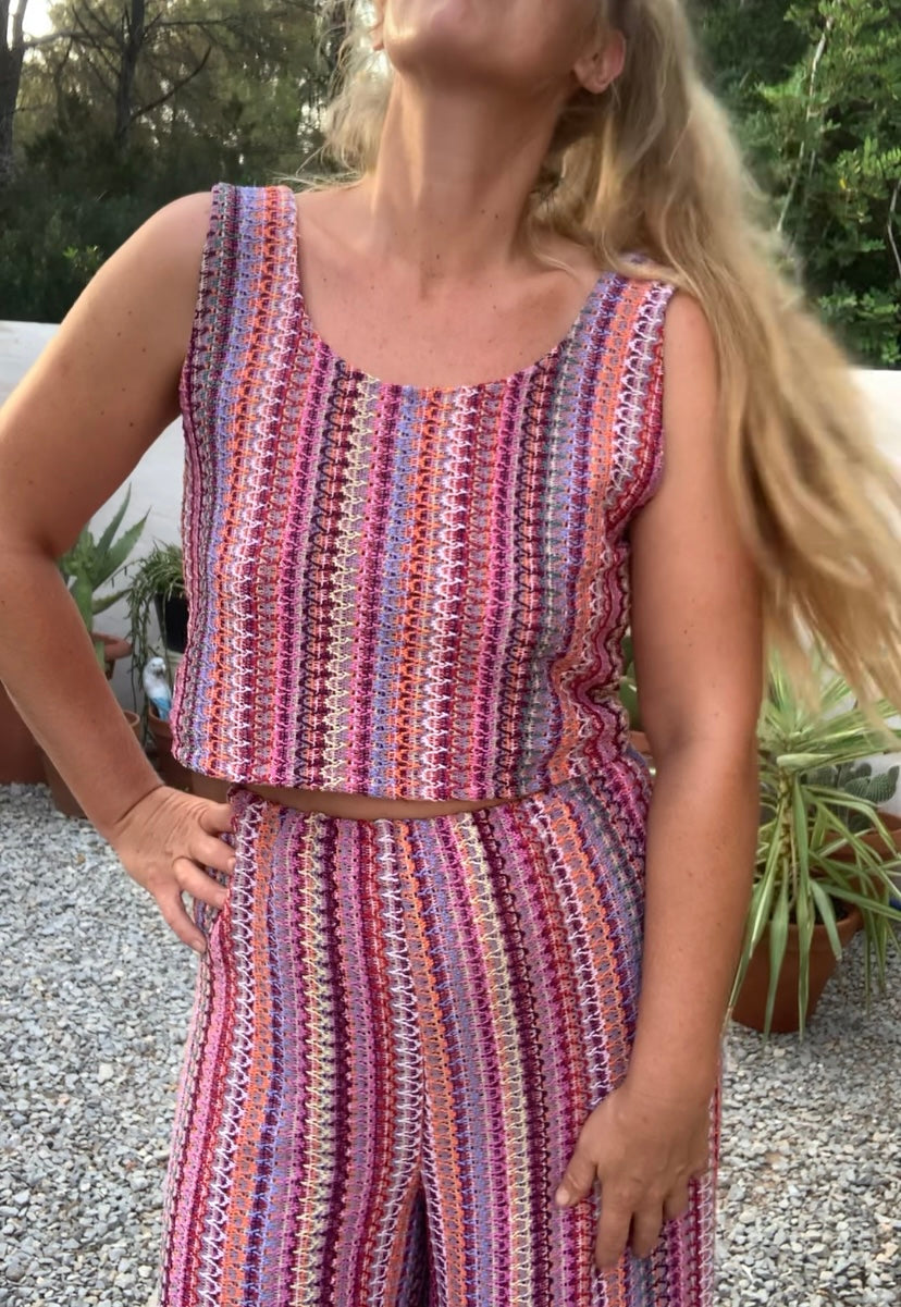 Up-cycled vintage machine knitted crop top made by Vagabond Ibiza