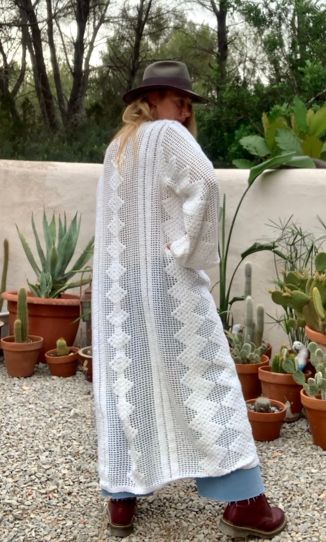 Vintage white crochet jacket with tásales up-cycled by Vagabond Ibiza