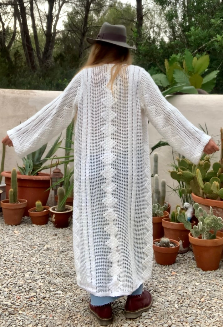 Vintage white crochet jacket with tásales up-cycled by Vagabond Ibiza