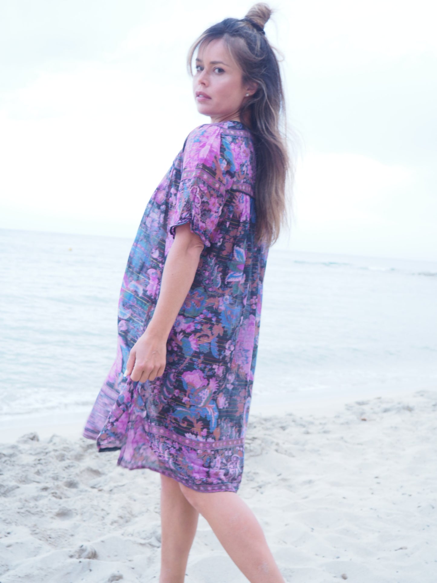Original vintage 1970’s indian block printed fine cotton gauze dress super thin soft fine cotton