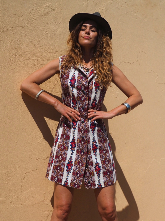 1970’s VINTAGE COTTON BLEND FLORAL BUTTON UP SUMMER DRESS