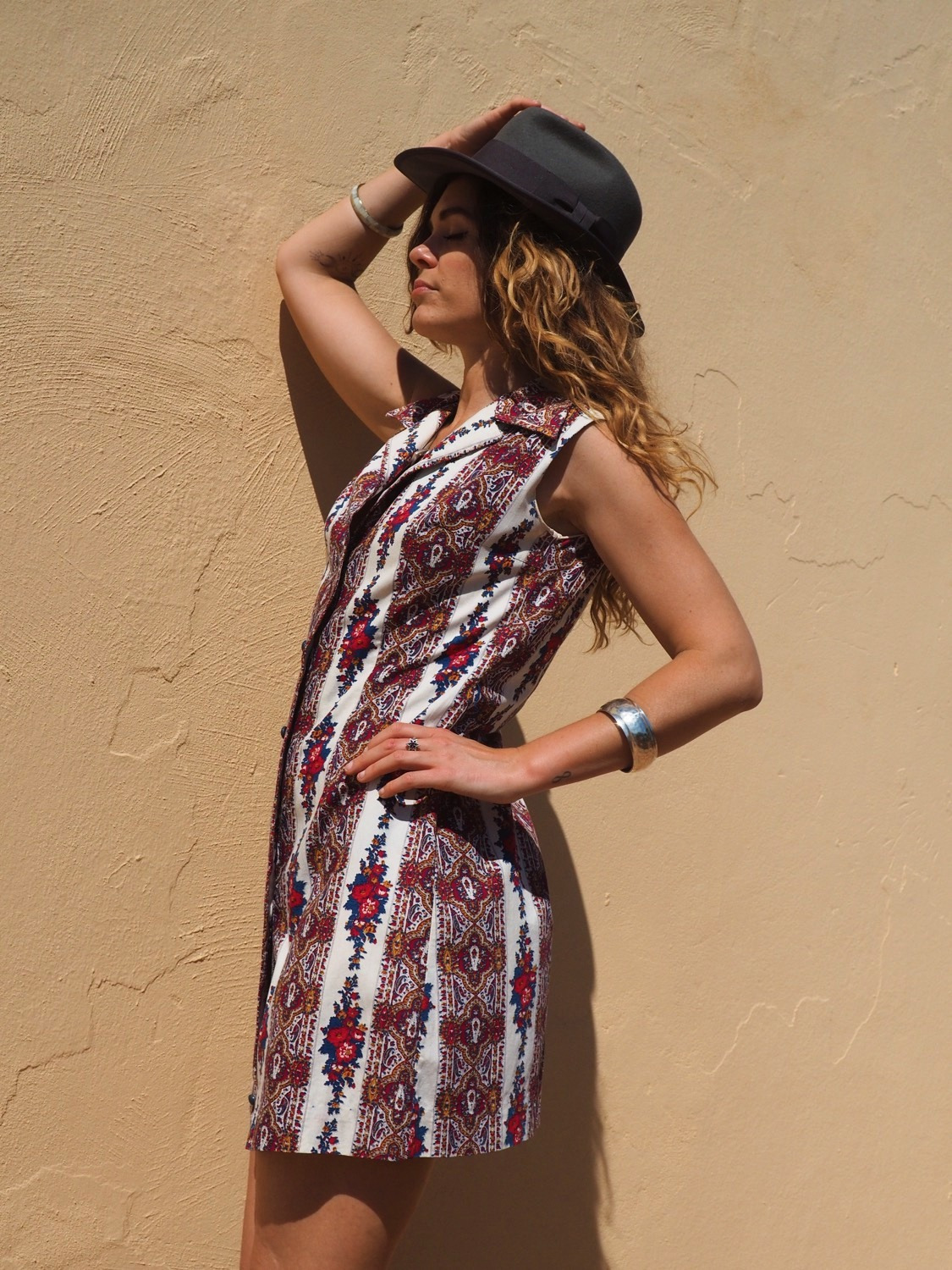 1970’s VINTAGE COTTON BLEND FLORAL BUTTON UP SUMMER DRESS