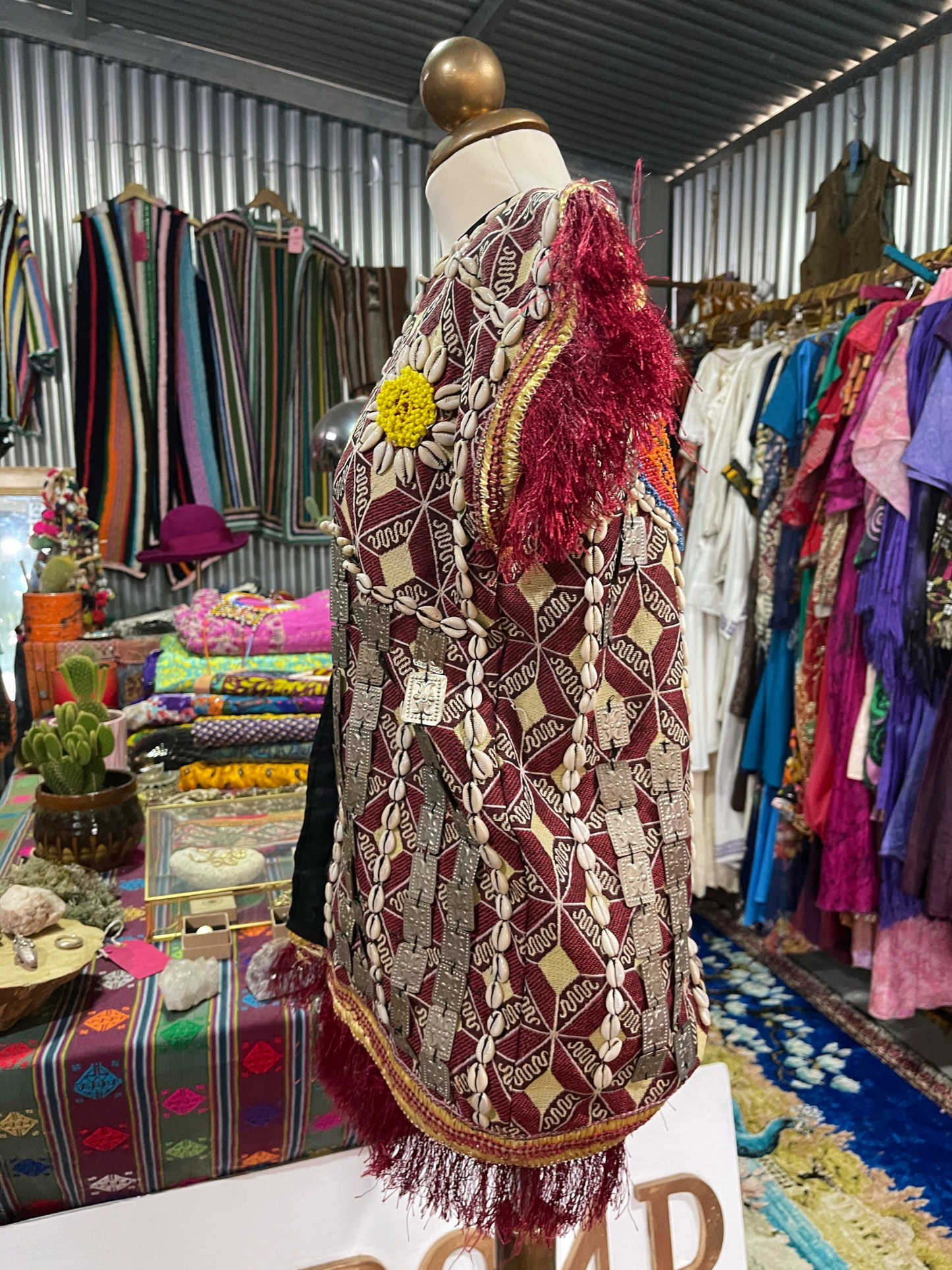 Amazing Embroidered Vintage Uzbekistan waistcoat with shell and metal beaded detail