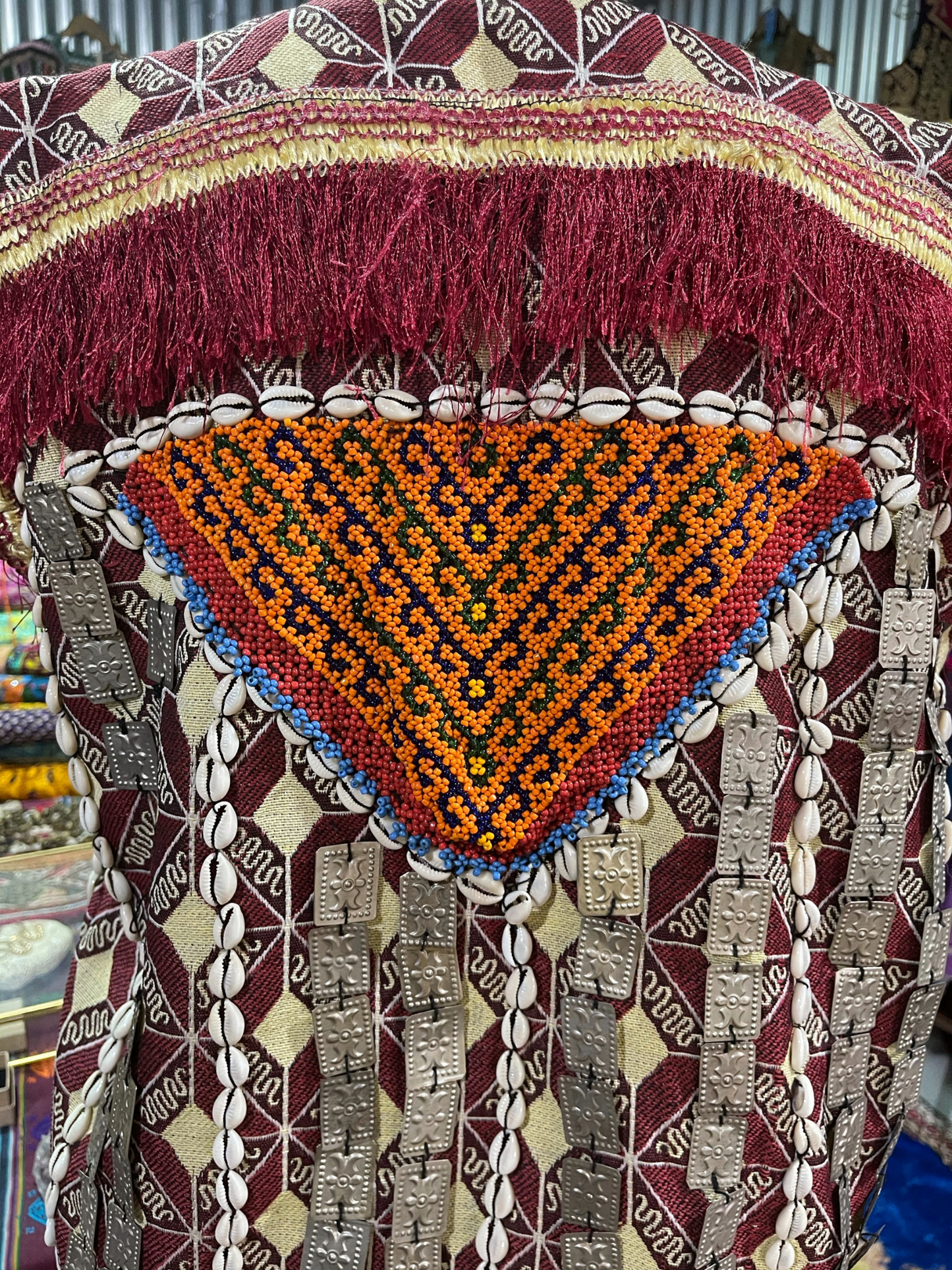 Amazing Embroidered Vintage Uzbekistan waistcoat with shell and metal beaded detail