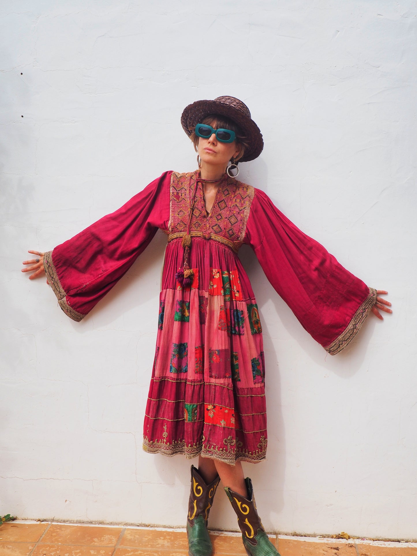 Antique Afghan patchwork embroidered cotton dress | vagabond ibiza