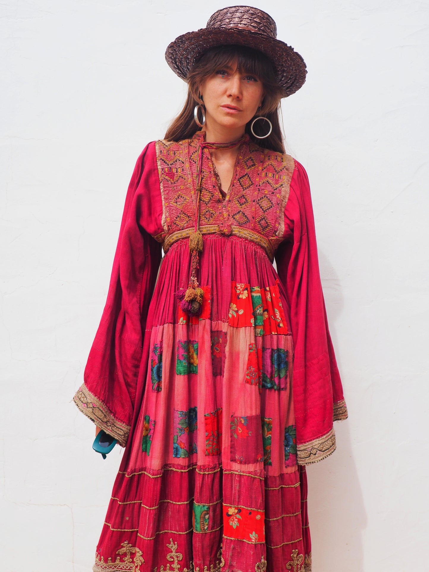 Antique Afghan patchwork embroidered cotton dress | vagabond ibiza