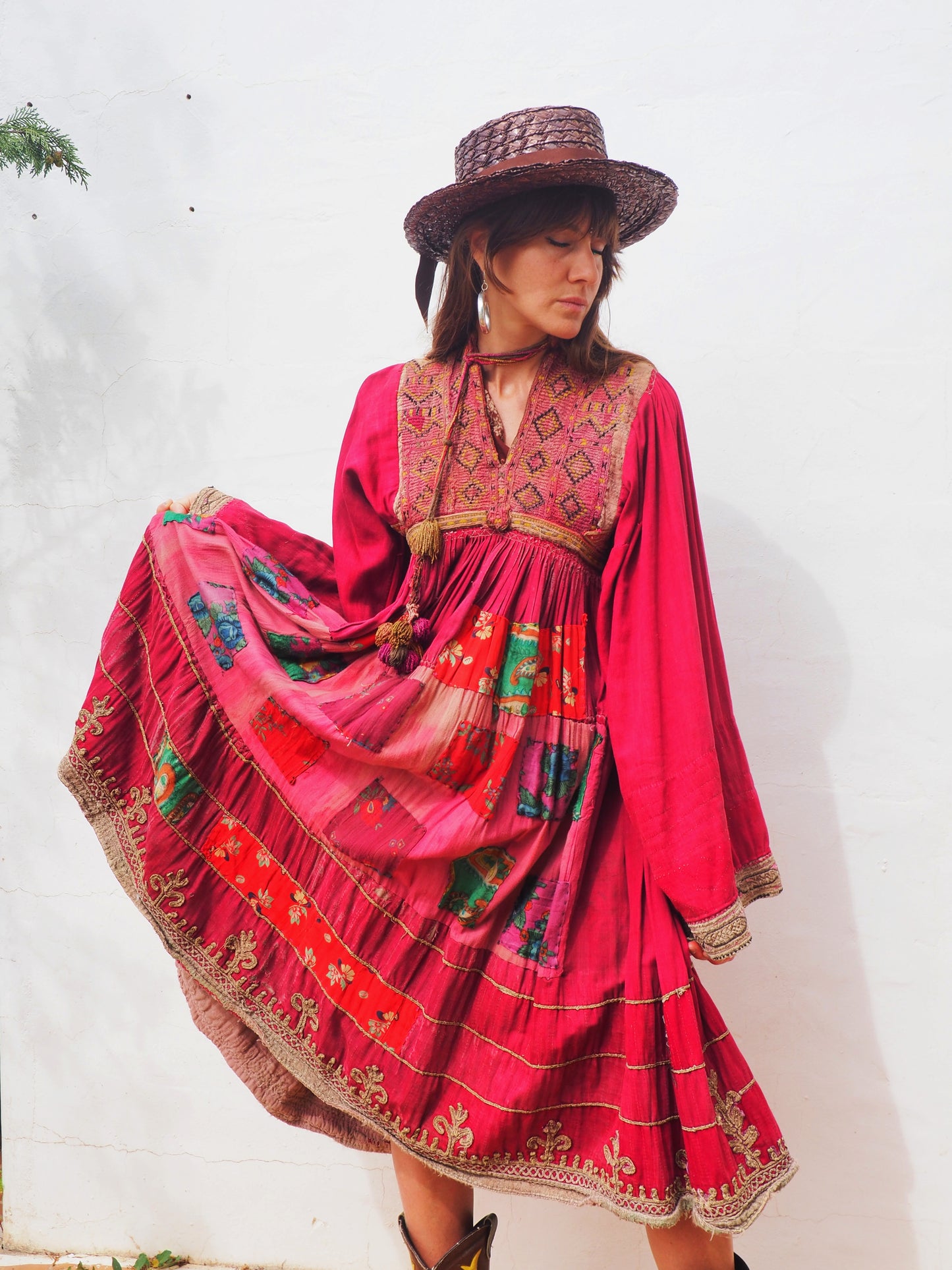 Antique Afghan patchwork embroidered cotton dress | vagabond ibiza