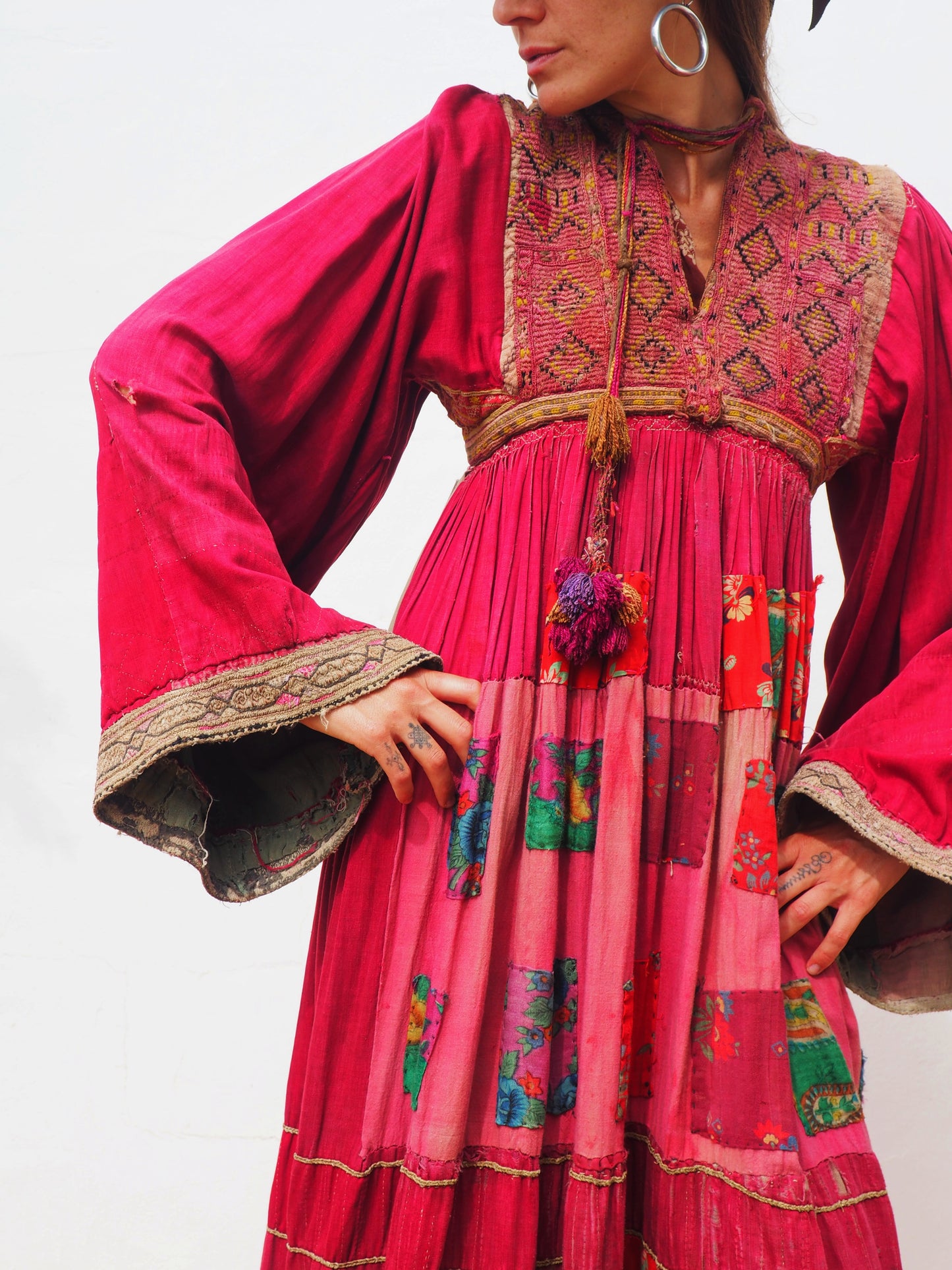 Antique Afghan patchwork embroidered cotton dress | vagabond ibiza
