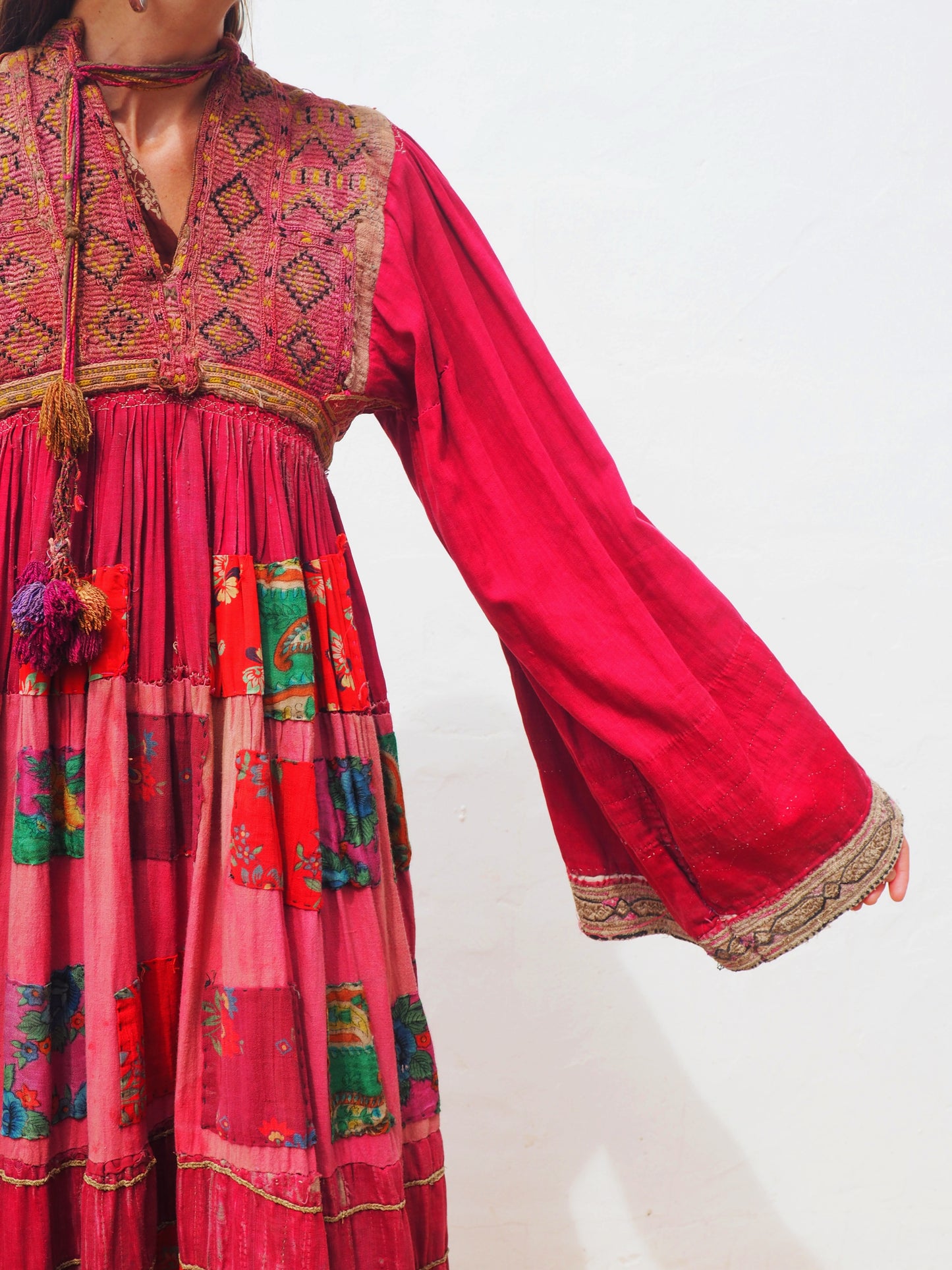 Antique Afghan patchwork embroidered cotton dress | vagabond ibiza