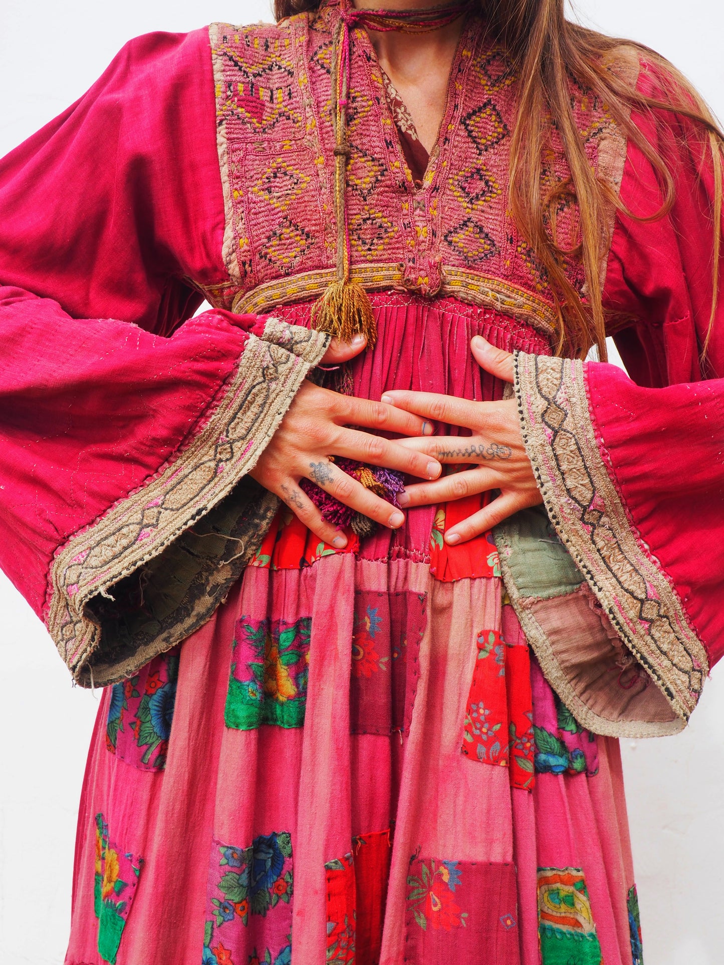 Antique Afghan patchwork embroidered cotton dress | vagabond ibiza