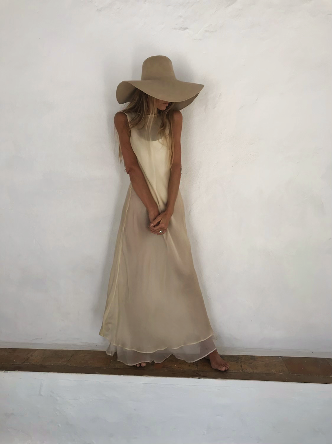 ORIGINAL VINTAGE CREAM SHEER WEDDING DRESS WITH LAYERING DETAIL AND HIGH KECK
