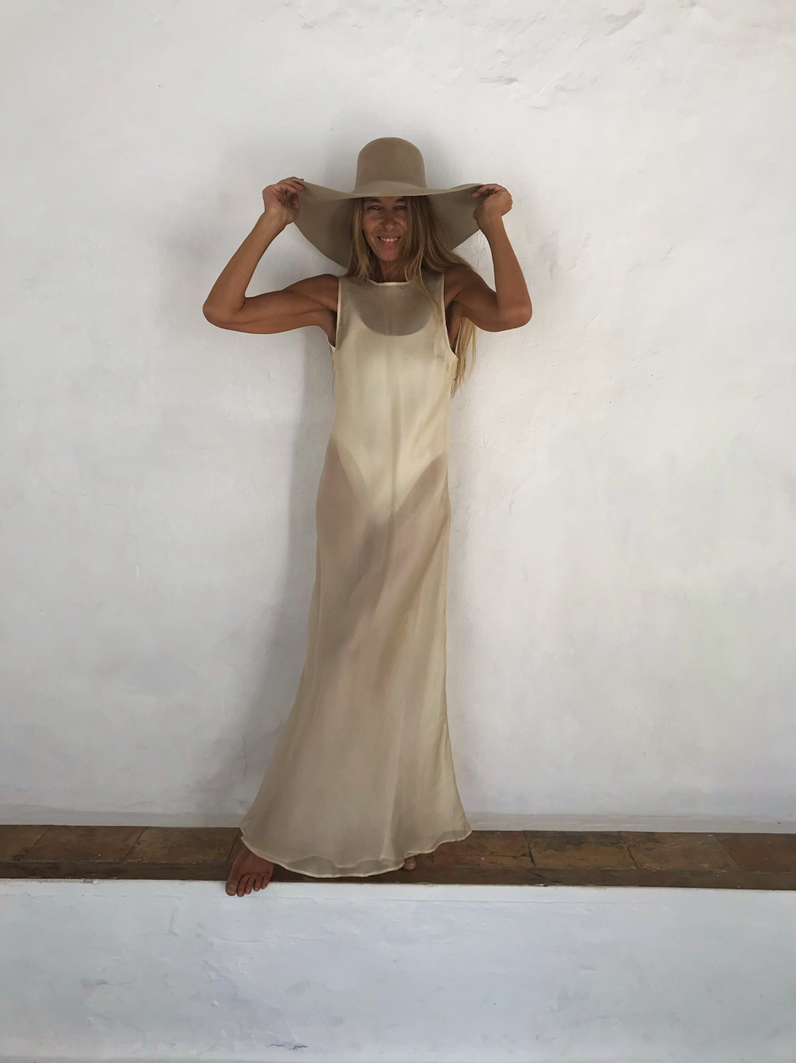 ORIGINAL VINTAGE CREAM SHEER WEDDING DRESS WITH LAYERING DETAIL AND HIGH KECK