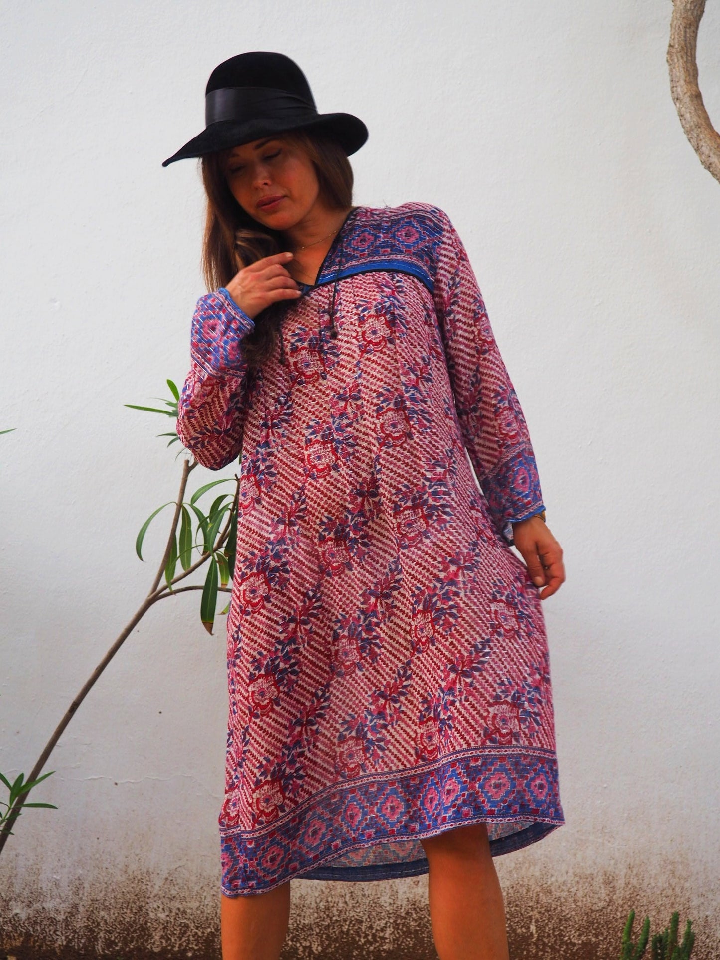 Vintage 1970’s Indian block printed gauze cotton dress