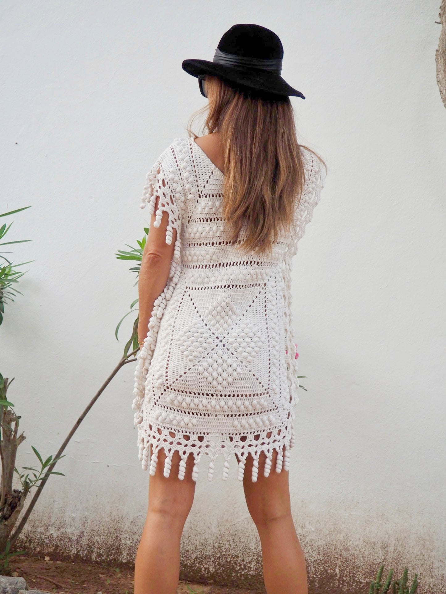 Vintage white 1960’s handmade detailed crochet lace dress up-cycled by Vagabond Ibiza.