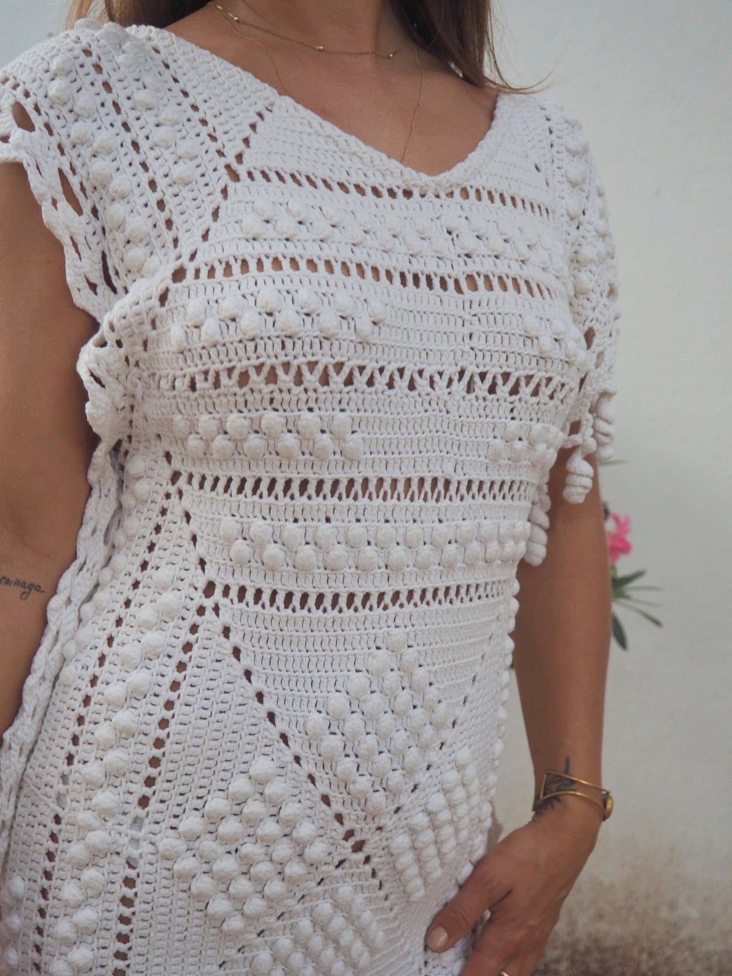 Vintage white 1960’s handmade detailed crochet lace dress up-cycled by Vagabond Ibiza.