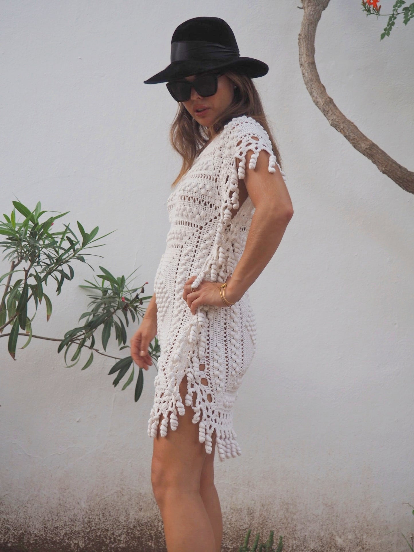 Vintage white 1960’s handmade detailed crochet lace dress up-cycled by Vagabond Ibiza.