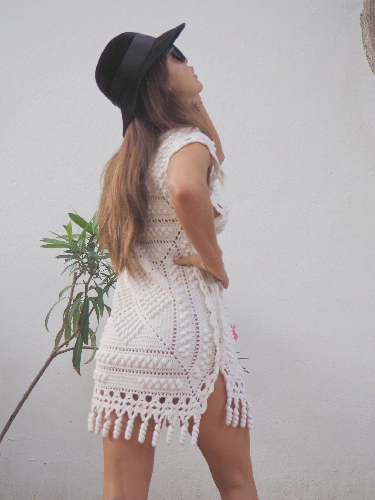 Vintage white 1960’s handmade detailed crochet lace dress up-cycled by Vagabond Ibiza.