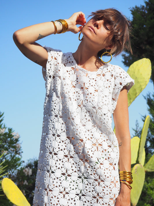 Super cute lace dress or beach cover up made from high quality antique lace crochet up-cycled by Vagabond Ibiza