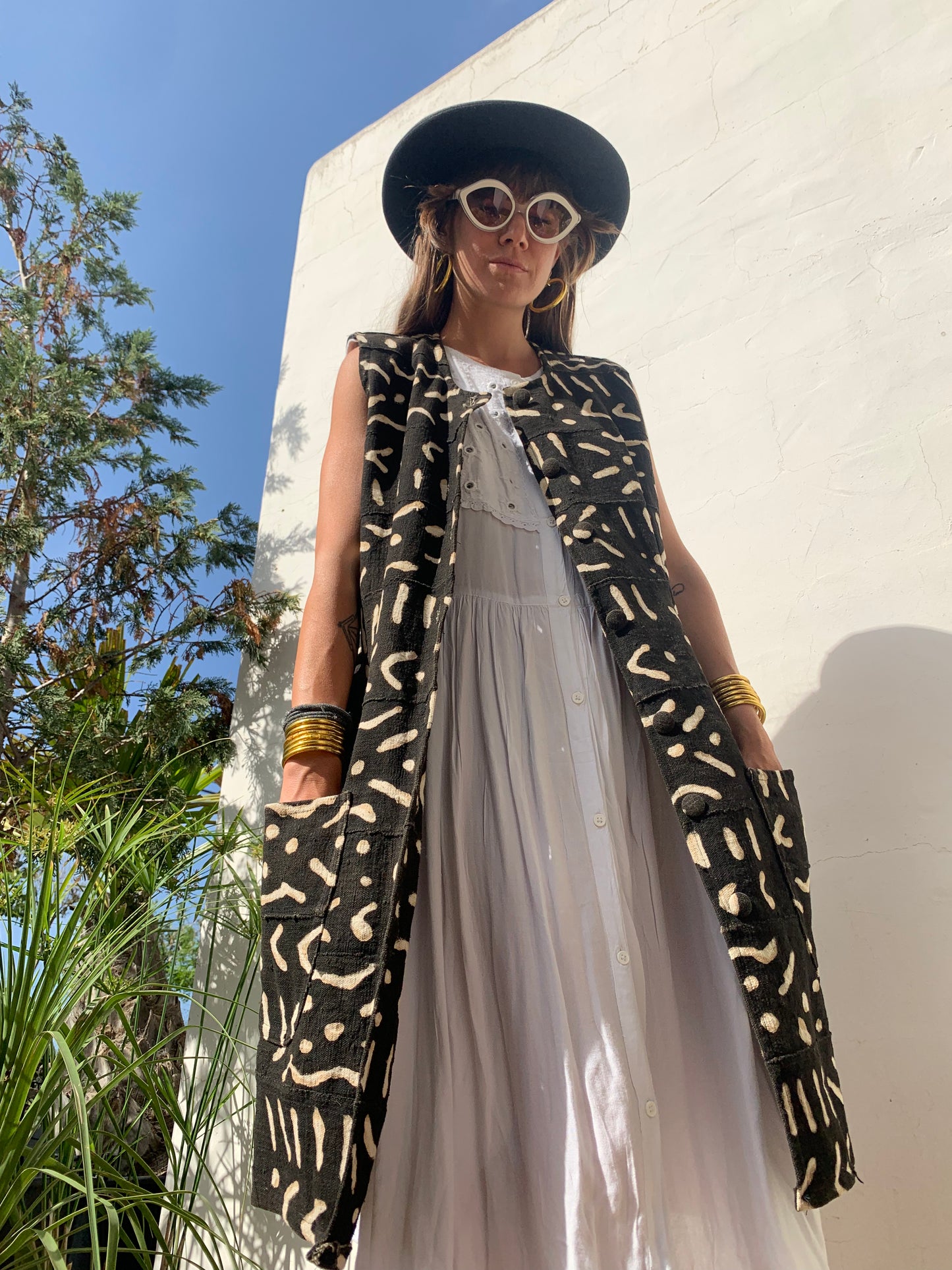 Vintage Mail African mud print waistcoat/dress