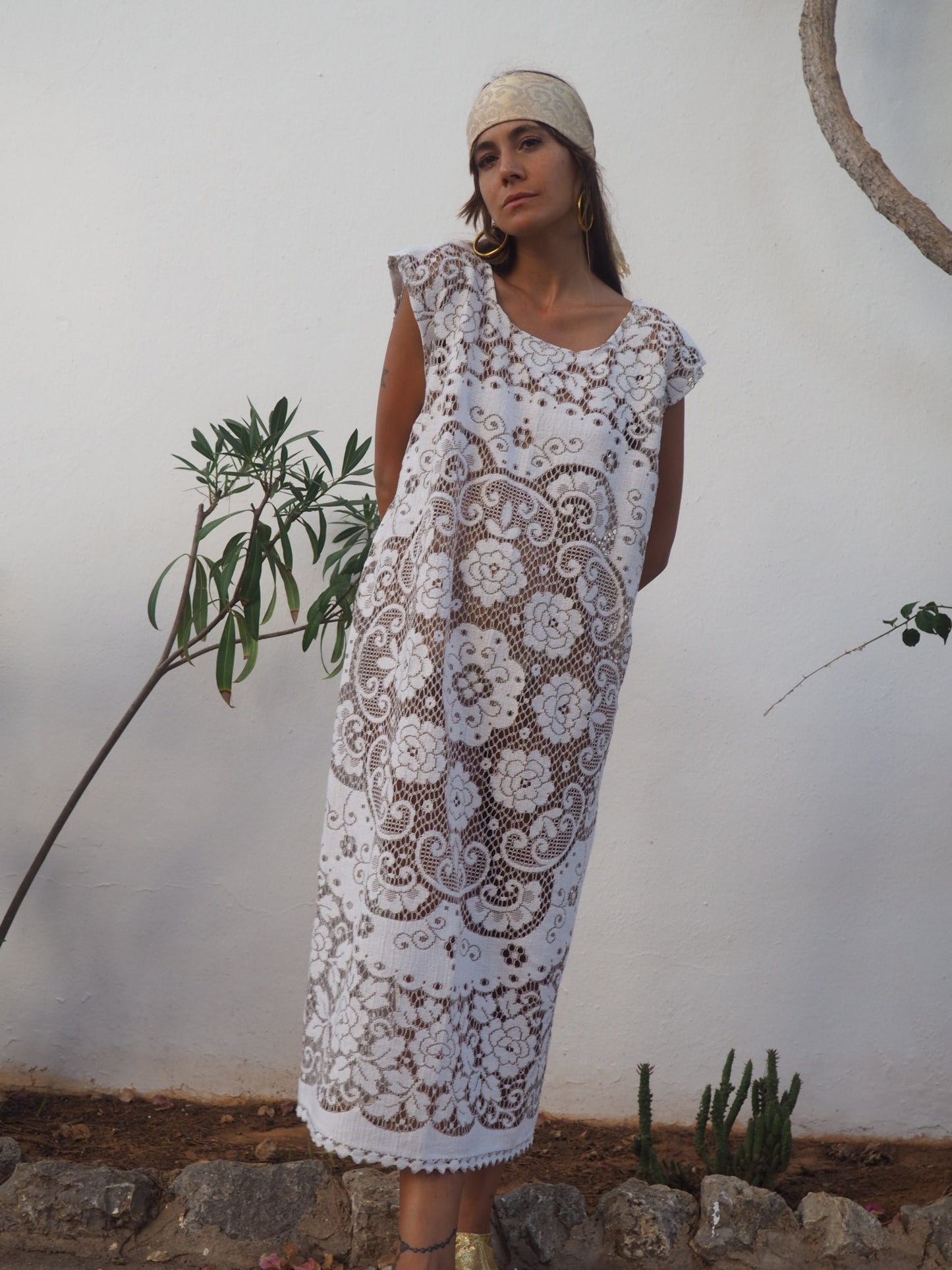 Amazing one off a kind white vintage lace dress up-cycled by Vagabond Ibiza