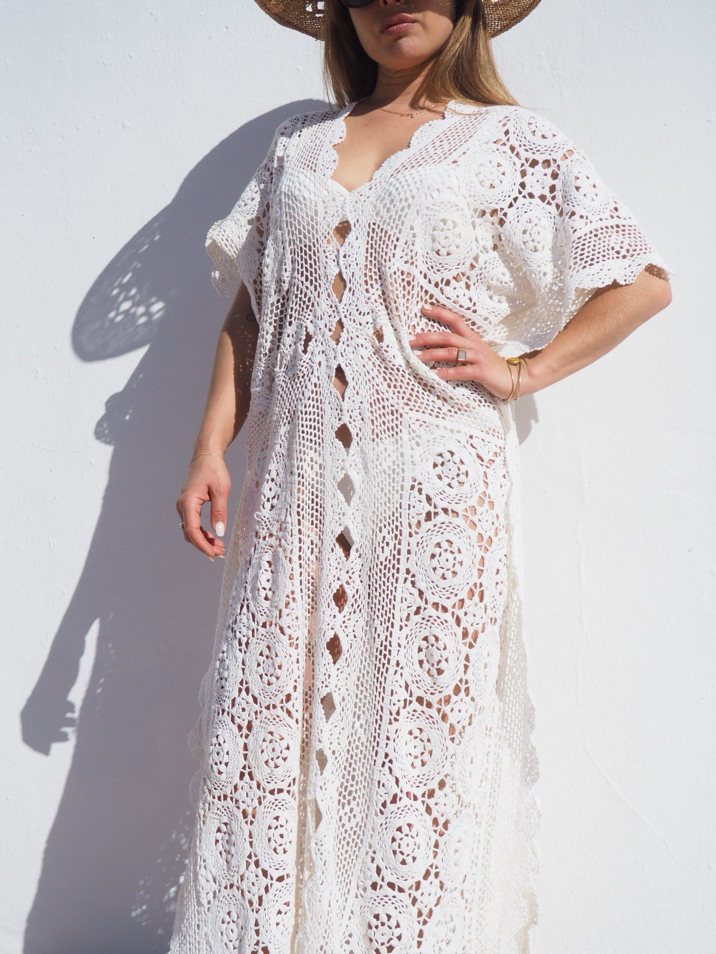 Very cool oversized beach dress hand made crochet up-cycled by Vagabond Ibiza.
