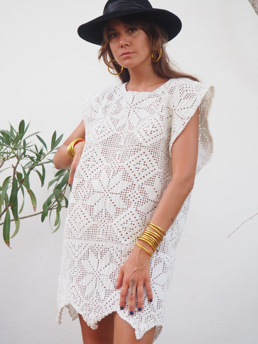 Amazing one off a kind white vintage crochet dress up-cycled by Vagabond Ibiza