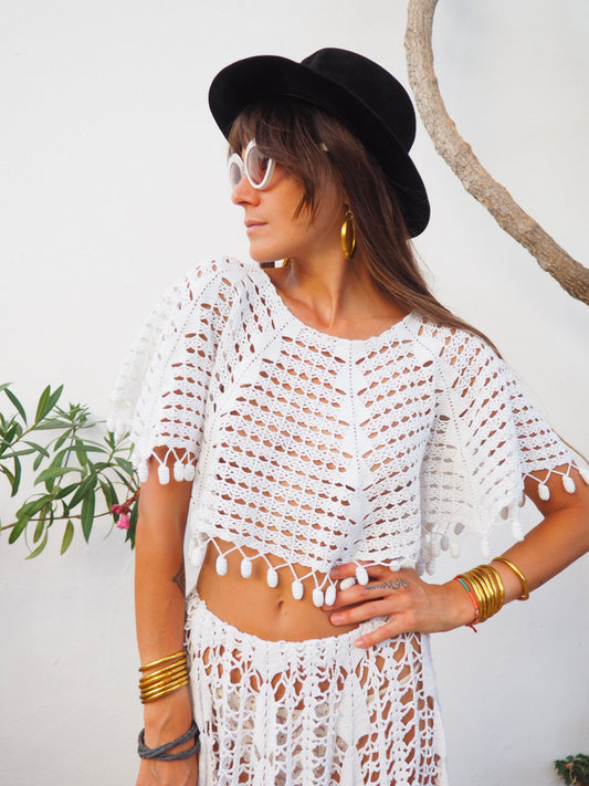 Amazing one off a kind white vintage crochet lace top up-cycled by Vagabond  Ibiza