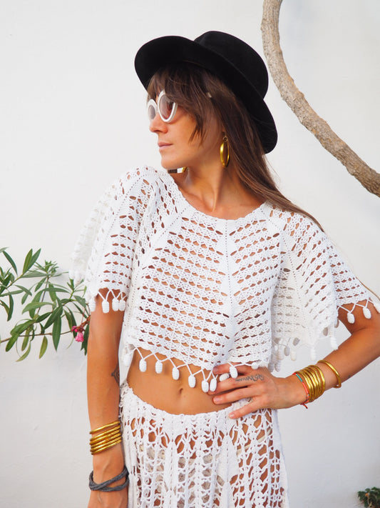 Amazing one off a kind white vintage crochet lace top up-cycled by Vagabond Ibiza
