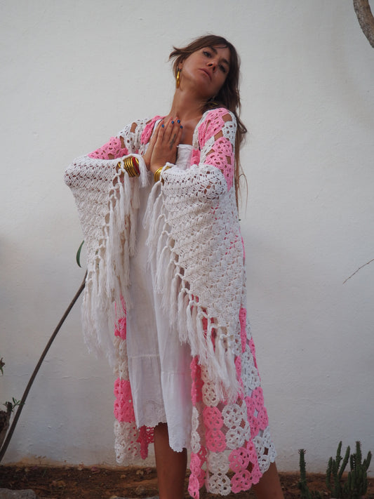Amazing one of a kind up-cycled crochet kimono by Vagabond Ibiza