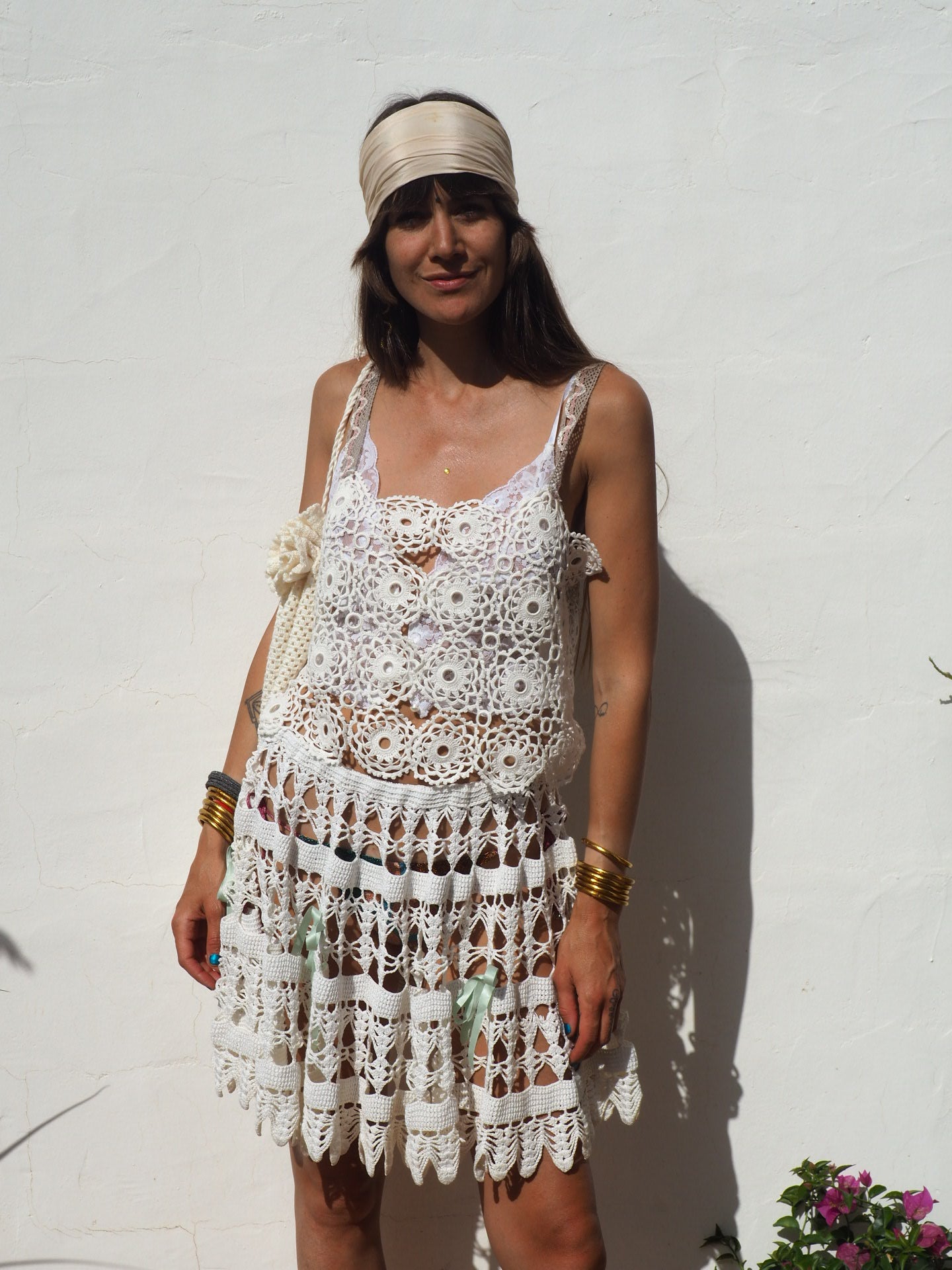 Antique white lace work up-cycled top by Vagabond Ibiza