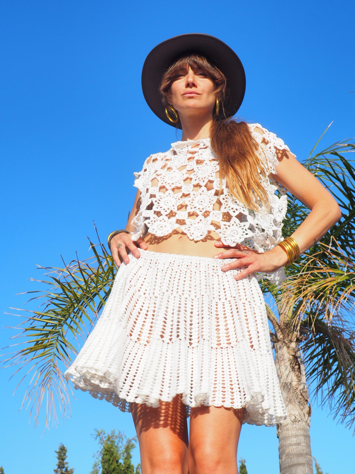 Vintage antique lace crochet up-cycled top made by Vagabond Ibiza
