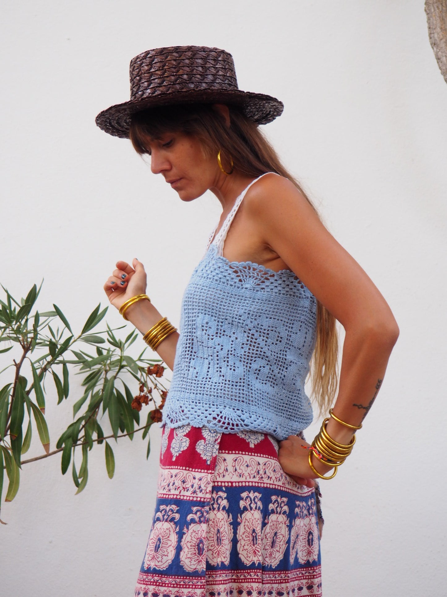 Amazing one off a kind blue vintage crochet lace top up-cycled by Vagabond Ibiza