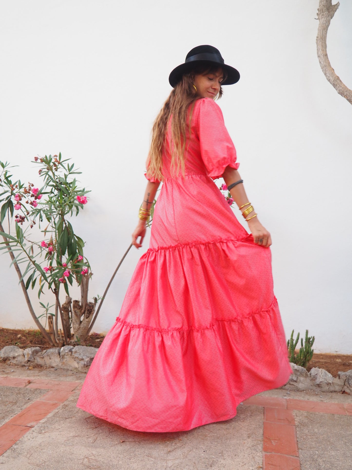 Vintage 1970’s pink ruffle maxi dress