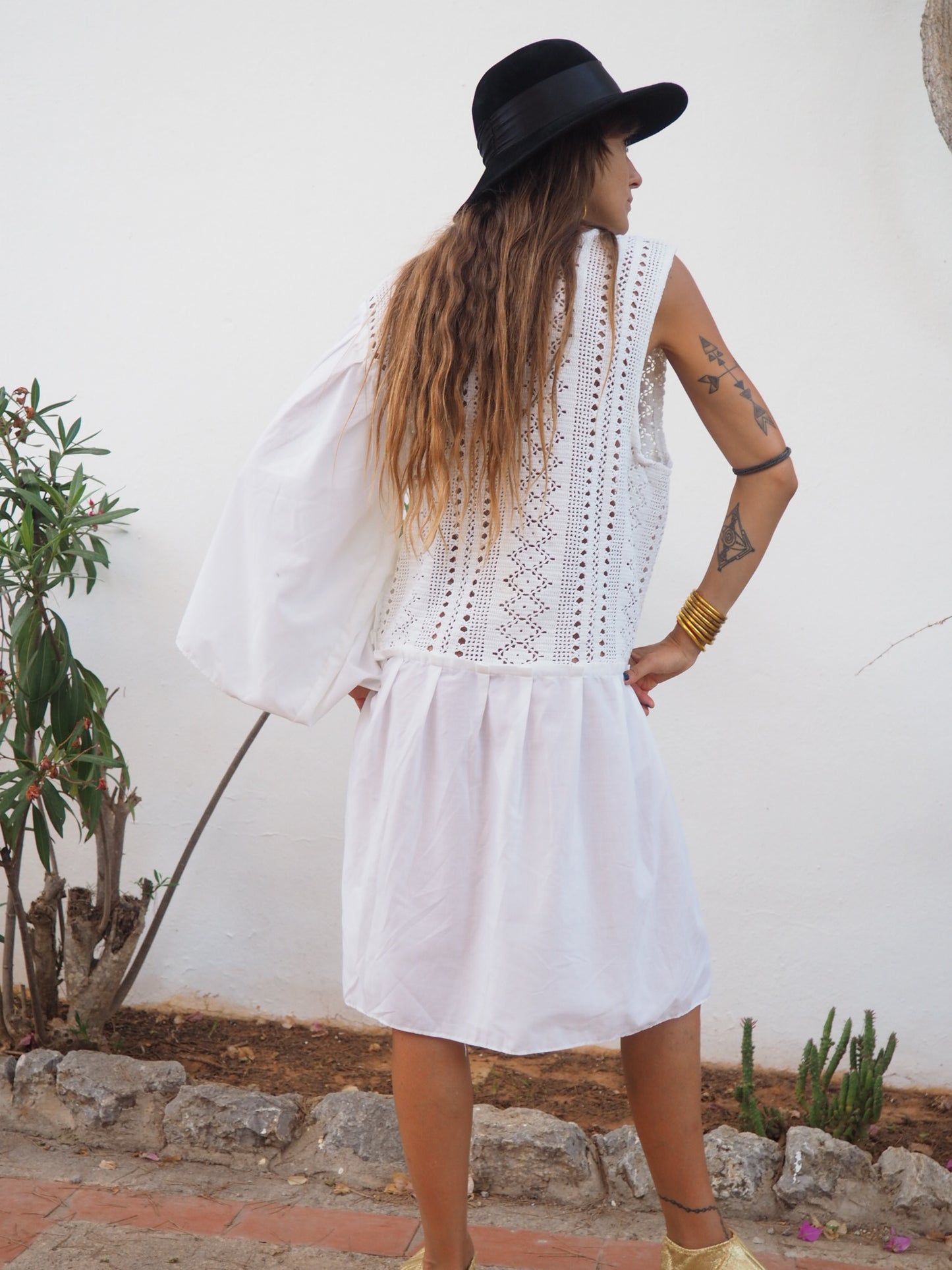 Amazing one off a kind white vintage crochet dress up-cycled by Vagabond Ibiza
