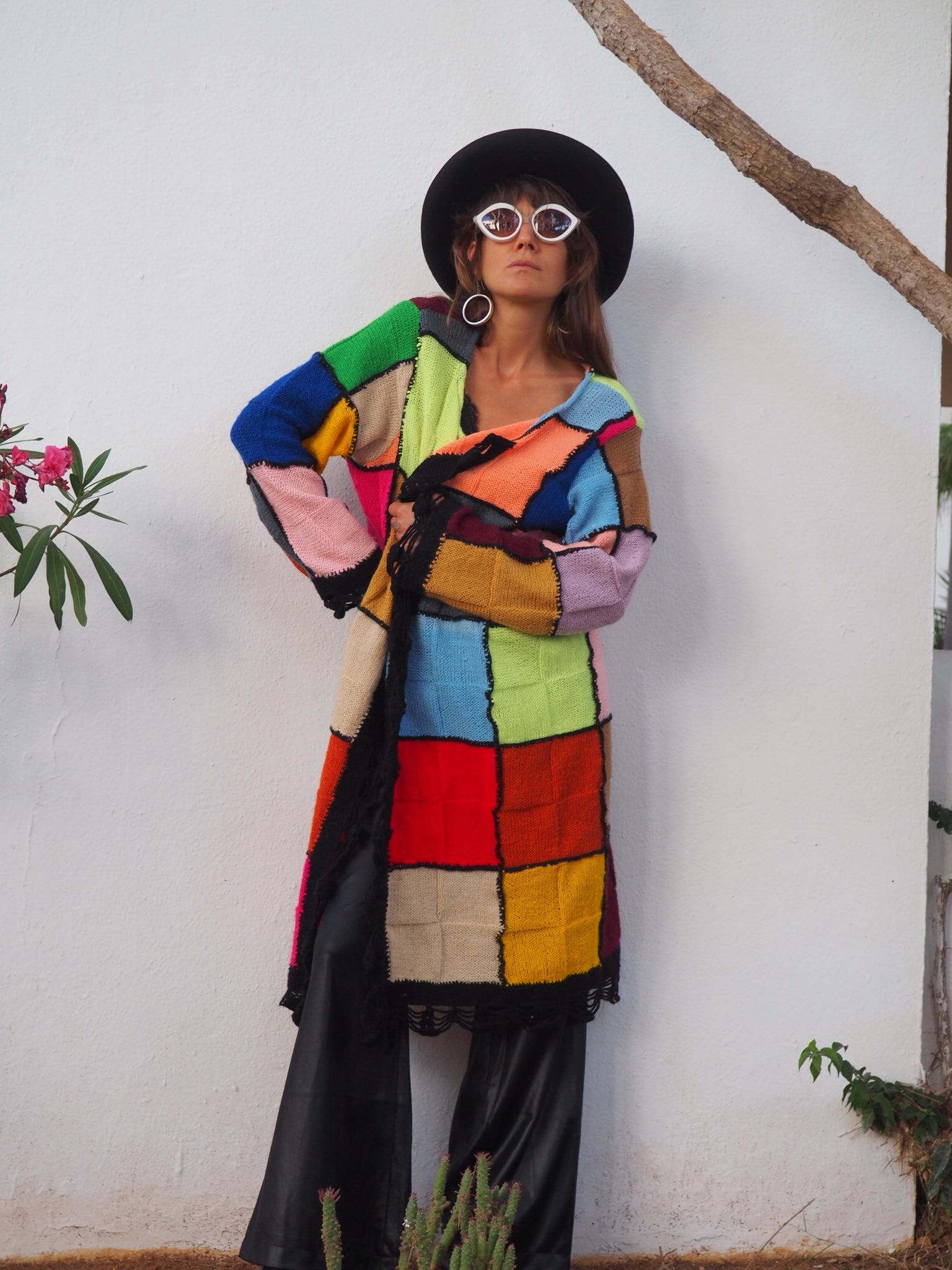 colourful waistcoat, Vintage Crochet Jacket, up cycled jacket , handmade jacket, striped jacket , vintage jacket, 1970s jacket , long waistcoat, slow fashion , sustainable fashion, vintage shop, ibiza vintage shop, ibiza style, bohemian jacket, boho jacket, colourful jacket, festival jacket, hippie style, 70s clothing, original vintage, recycled fashion brand, sustainable fashion brand, slow fashion brand, rainbow fashion, knitted jacket, woven jacket, winter jacket,  granny crochet, granny squares