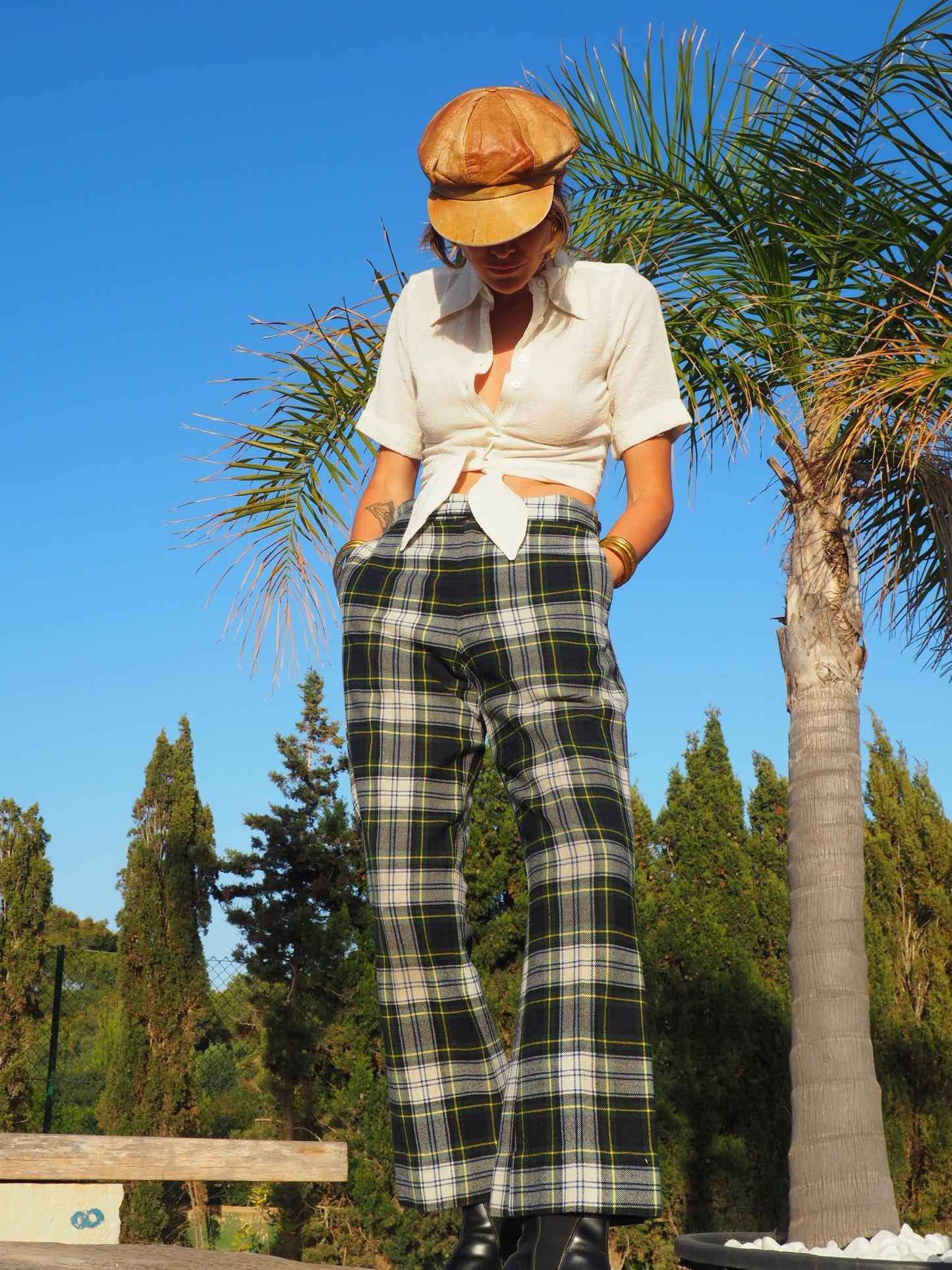 Vintage 1960’s wool Scottish woven checked flared pants