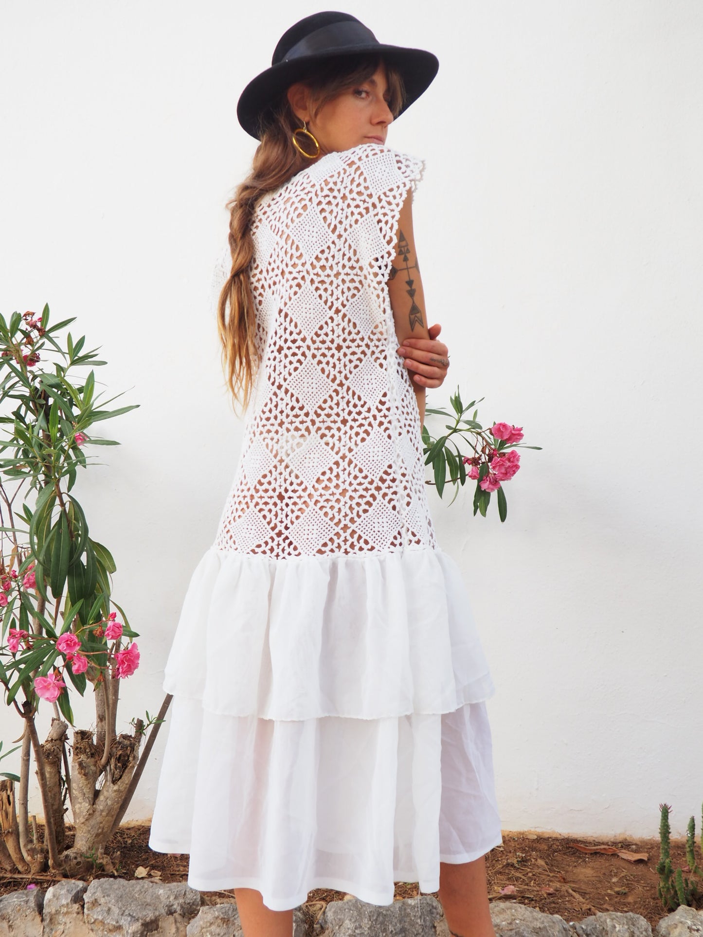 Amazing one off a kind white vintage crochet dress up-cycled by Vagabond Ibiza