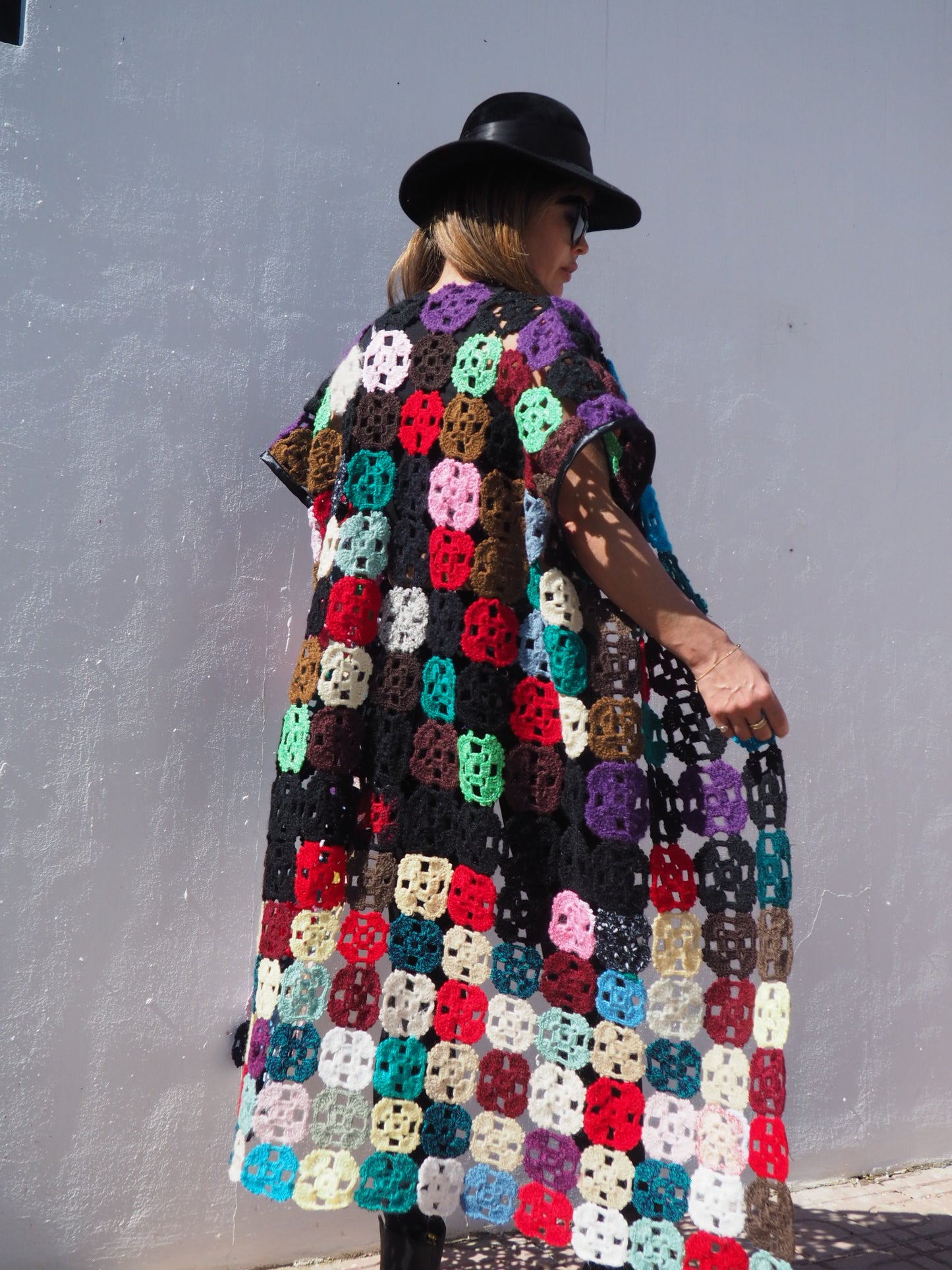 Vintage 1970’s handmade colourful crochet jacket up-cycled by Vagabond Ibiza