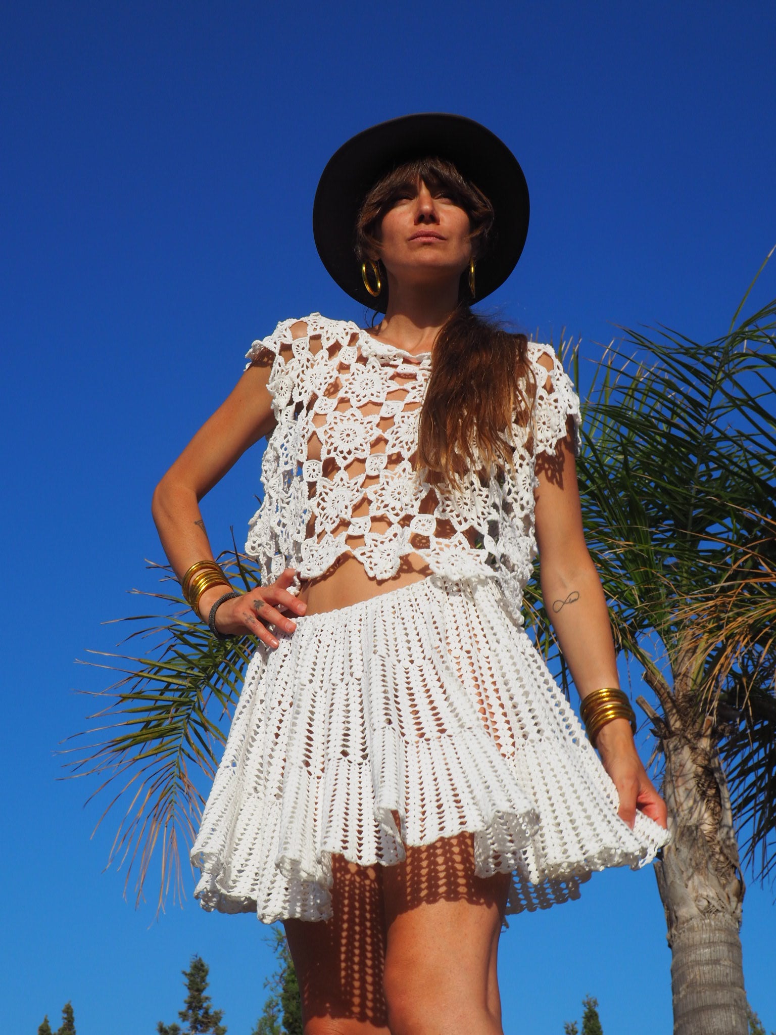 Vintage antique lace crochet up-cycled top made by Vagabond Ibiza