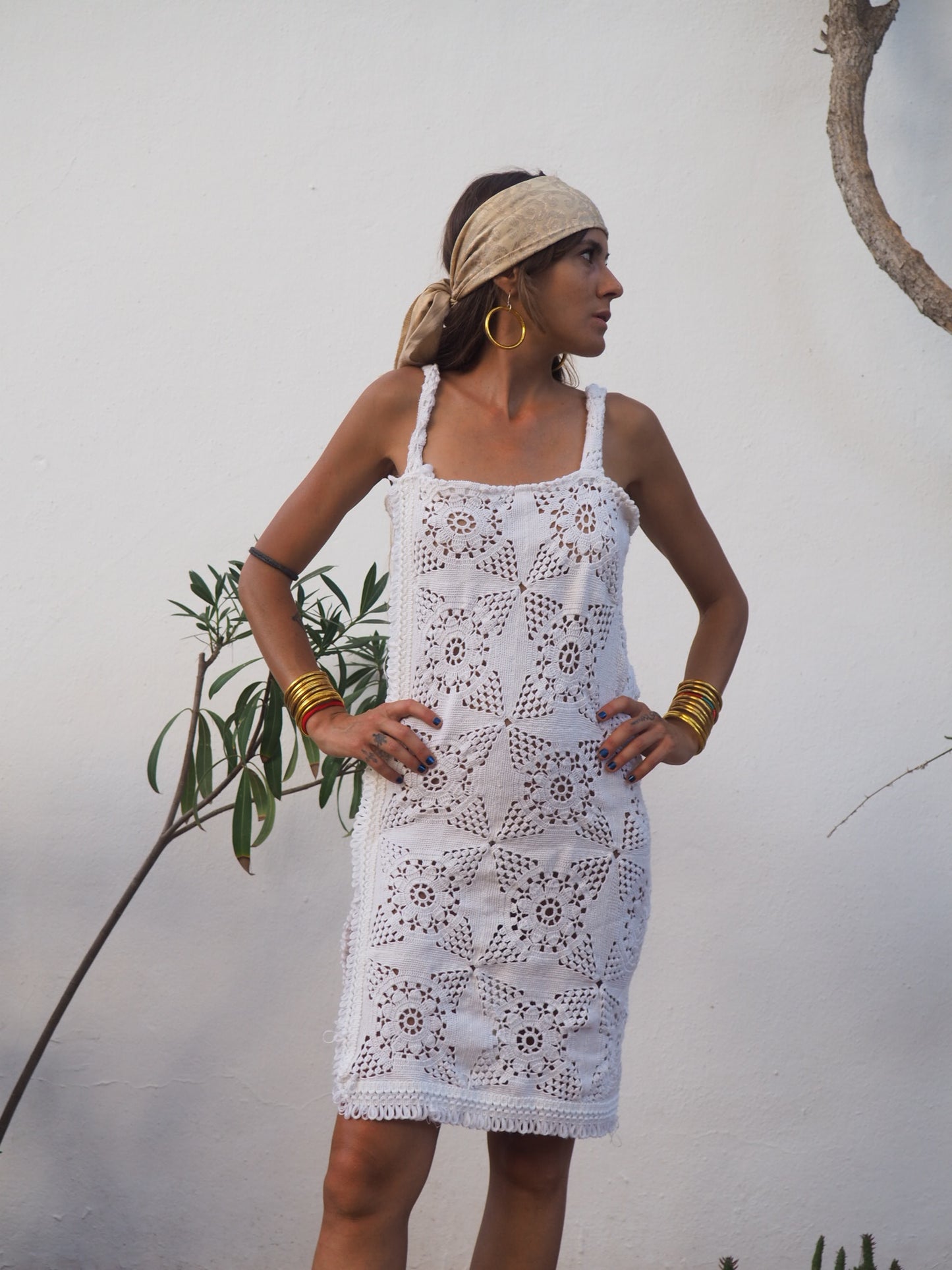 Amazing one off a kind white vintage crochet dress up-cycled by Vagabond Ibiza