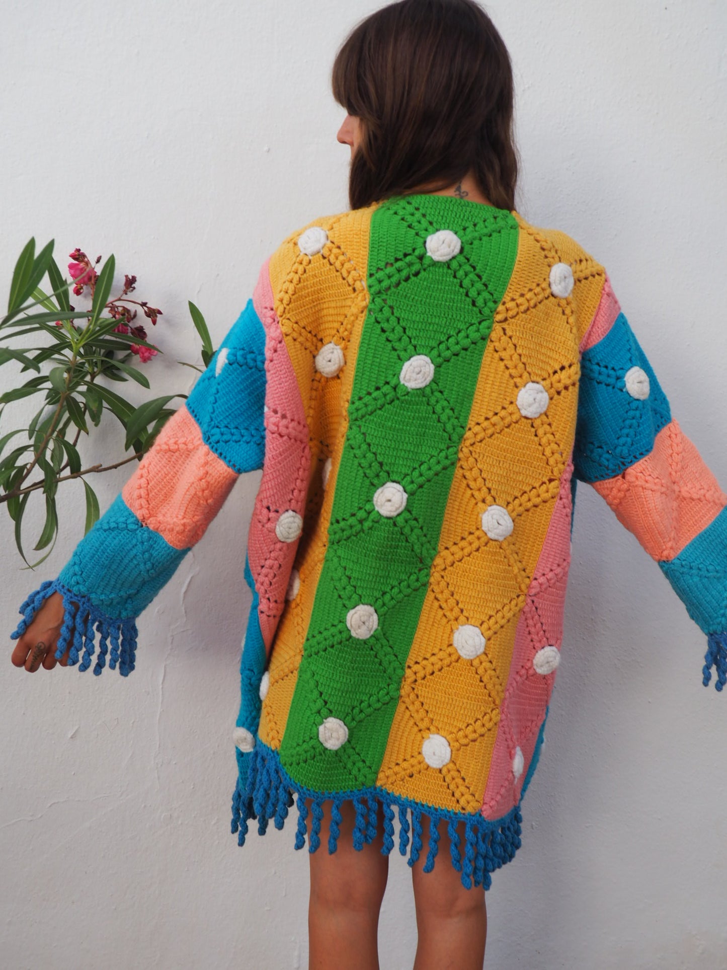 Vintage 1970’s handmade crochet tassel jacket up-cycled by Vagabond Ibiza