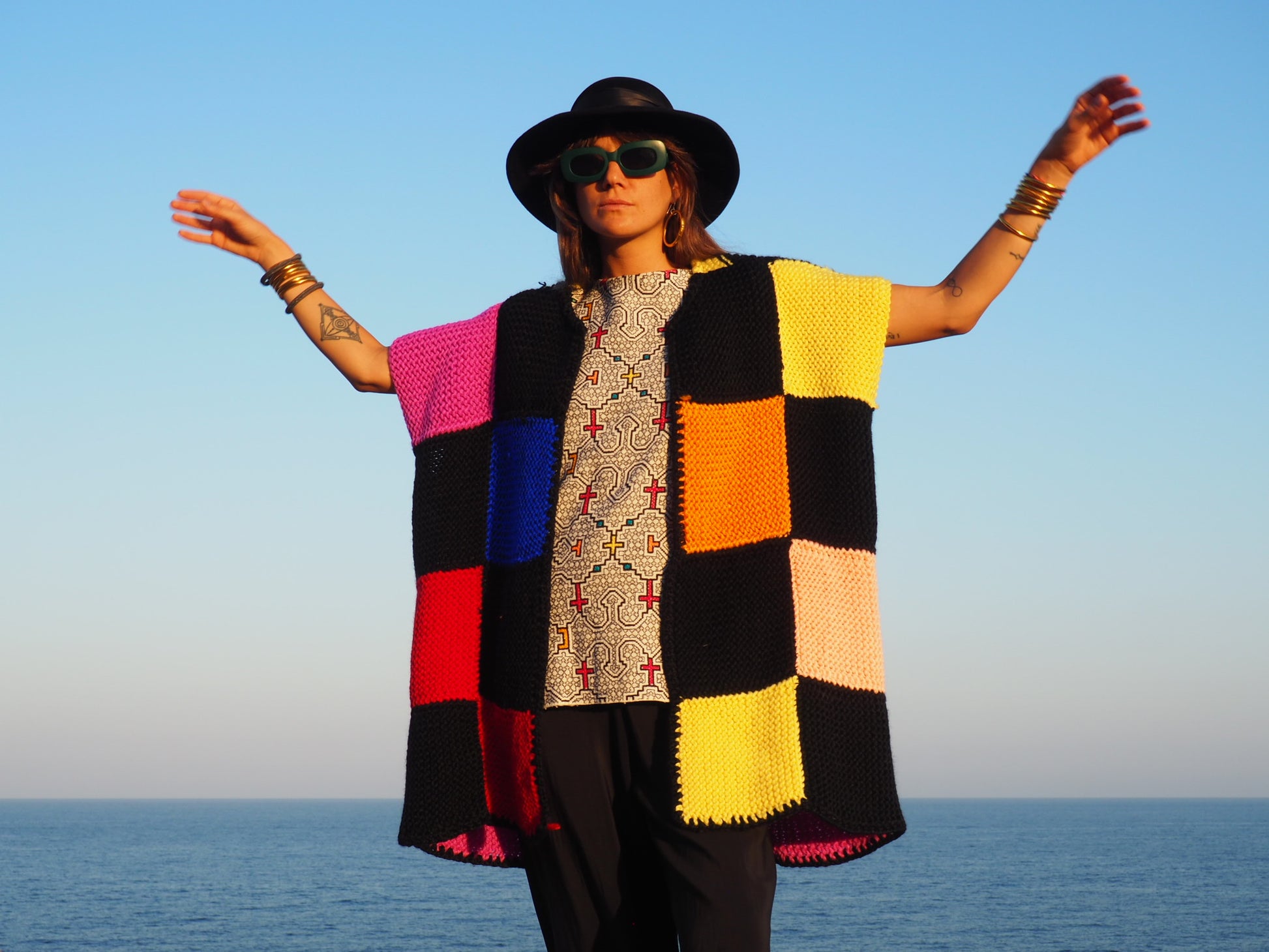 colourful chunky wool knitted waistcoat