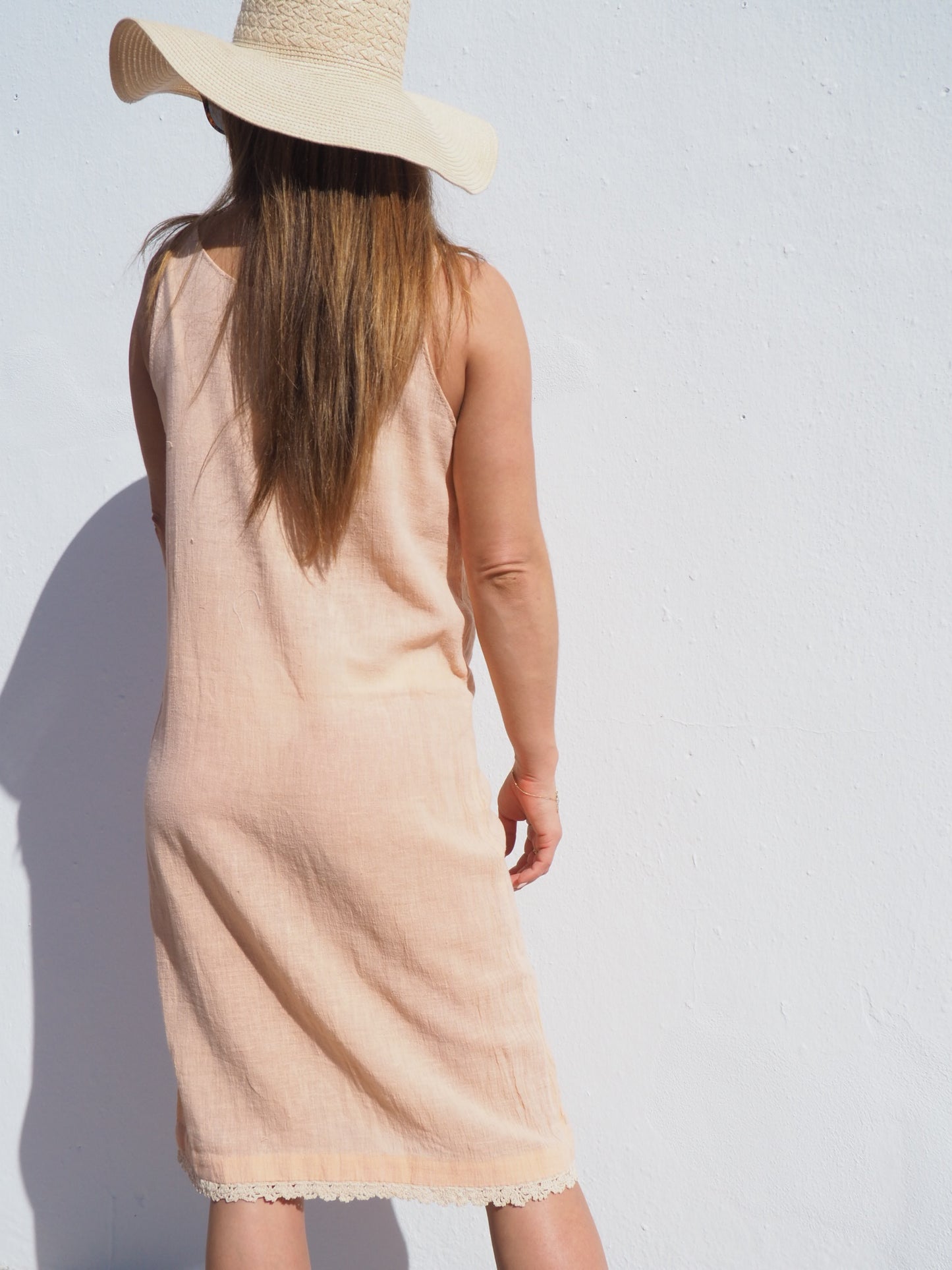 Vintage cotton slip dress in pale pink