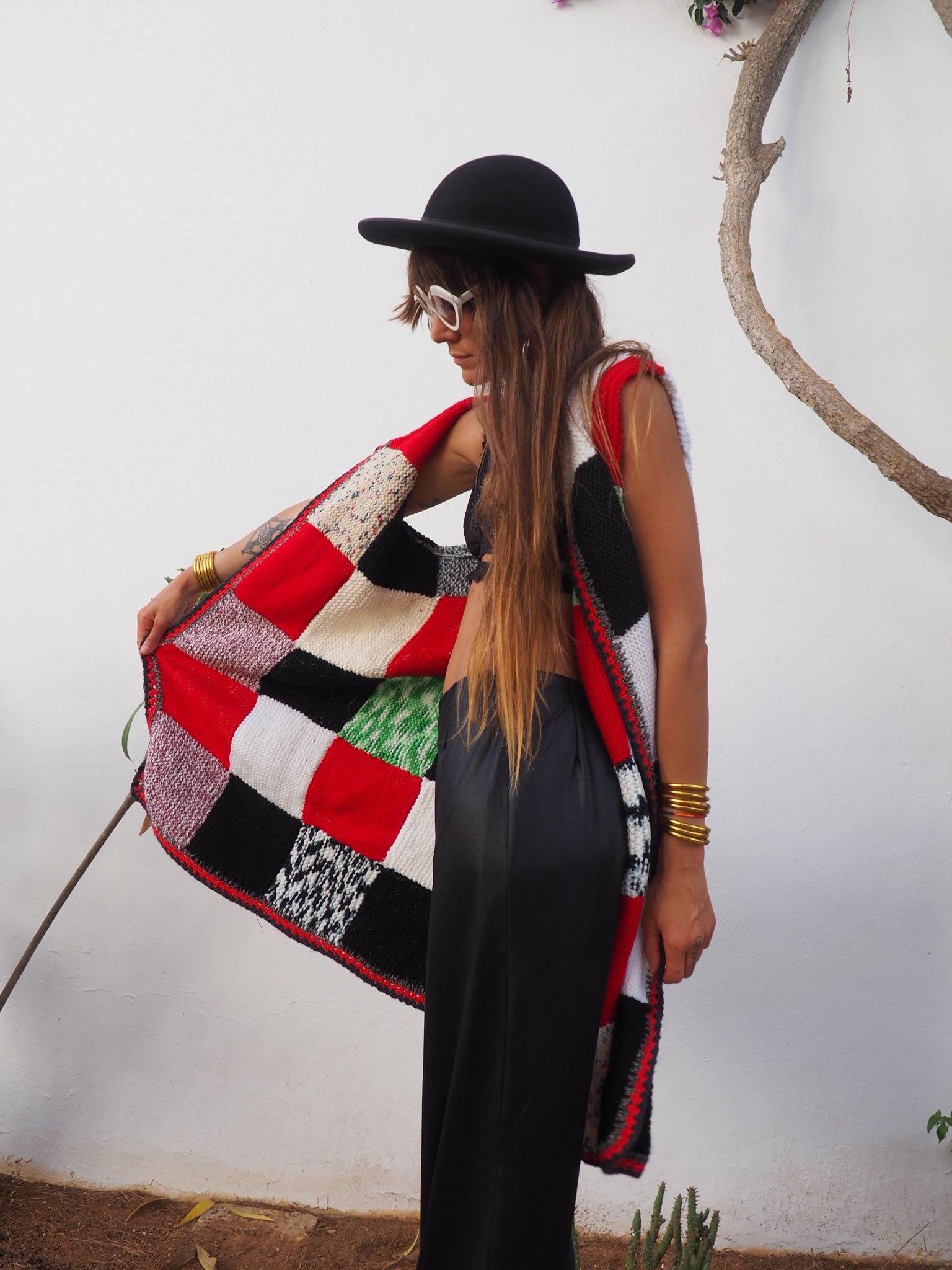 colourful waistcoat, Vintage Crochet Jacket, up cycled jacket , handmade jacket, striped jacket , vintage jacket, 1970s jacket , long waistcoat, slow fashion , sustainable fashion, vintage shop, ibiza vintage shop, ibiza style, bohemian jacket, boho jacket, colourful jacket, festival jacket, hippie style, 70s clothing, original vintage, recycled fashion brand, sustainable fashion brand, slow fashion brand, rainbow fashion, knitted jacket, woven jacket, winter jacket,  granny crochet, granny squares