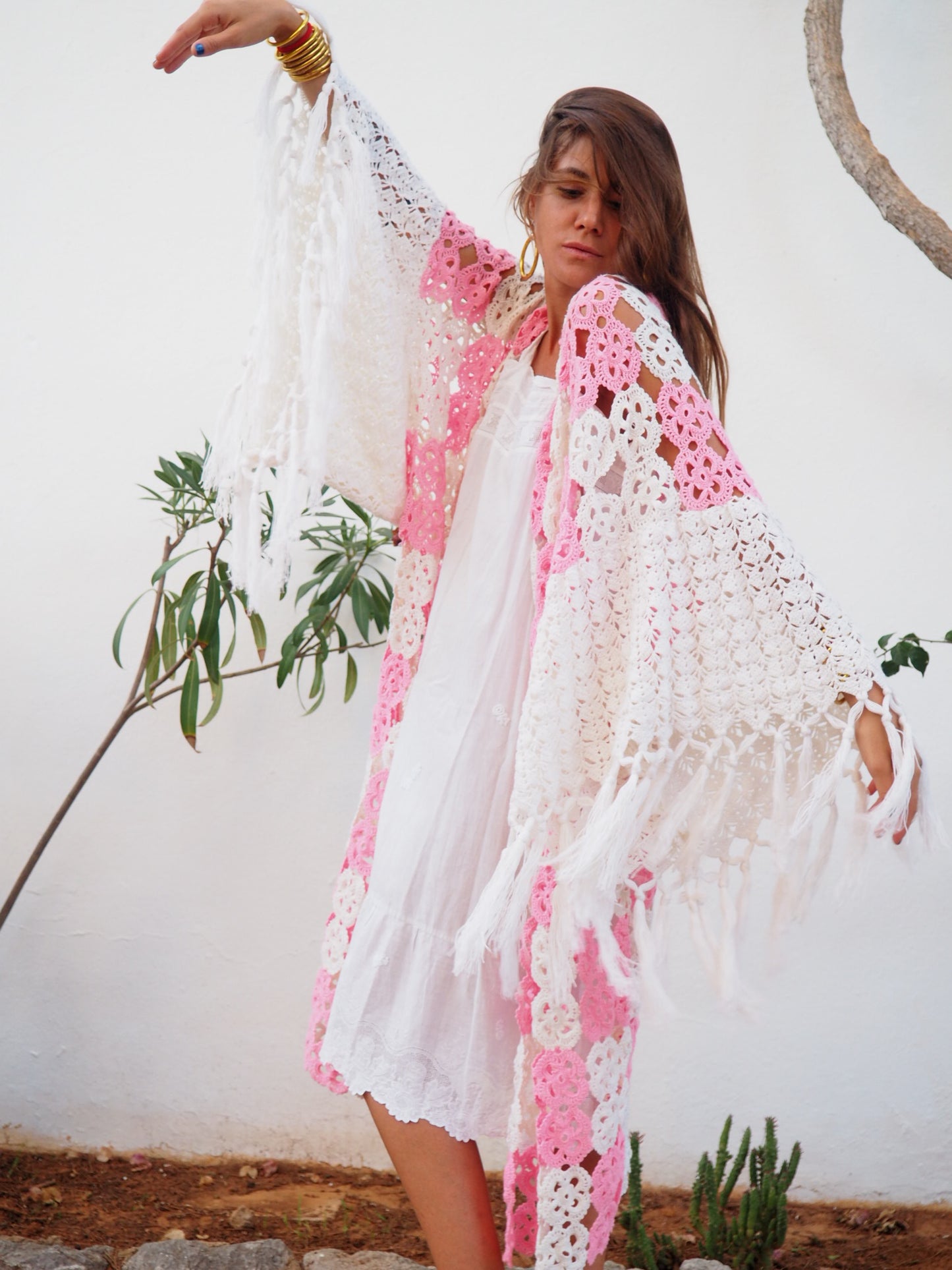 Amazing one of a kind up-cycled crochet kimono by Vagabond Ibiza