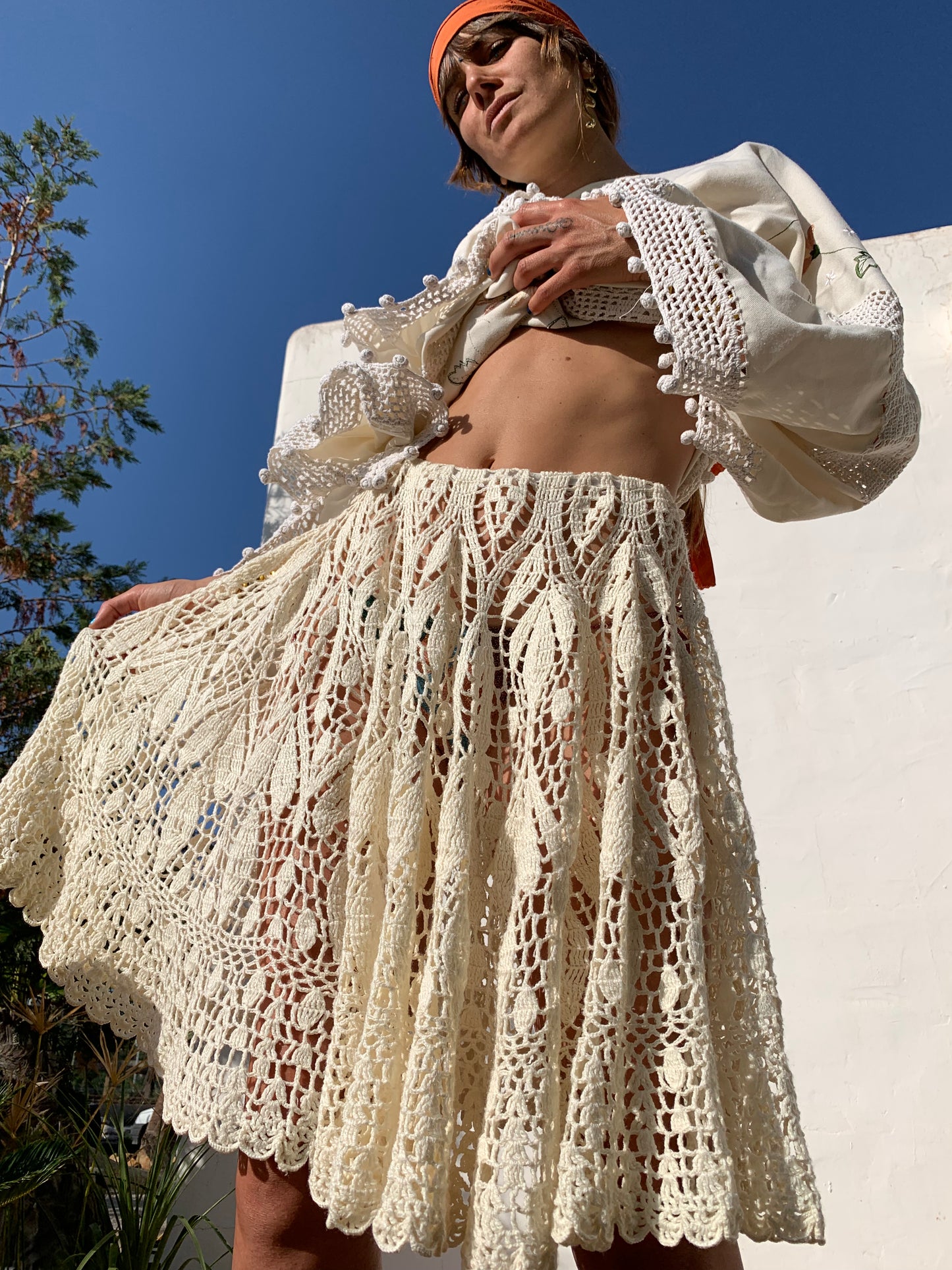 Antique Lace up-cycled skirt made in Ibiza by Vagabond Ibiza