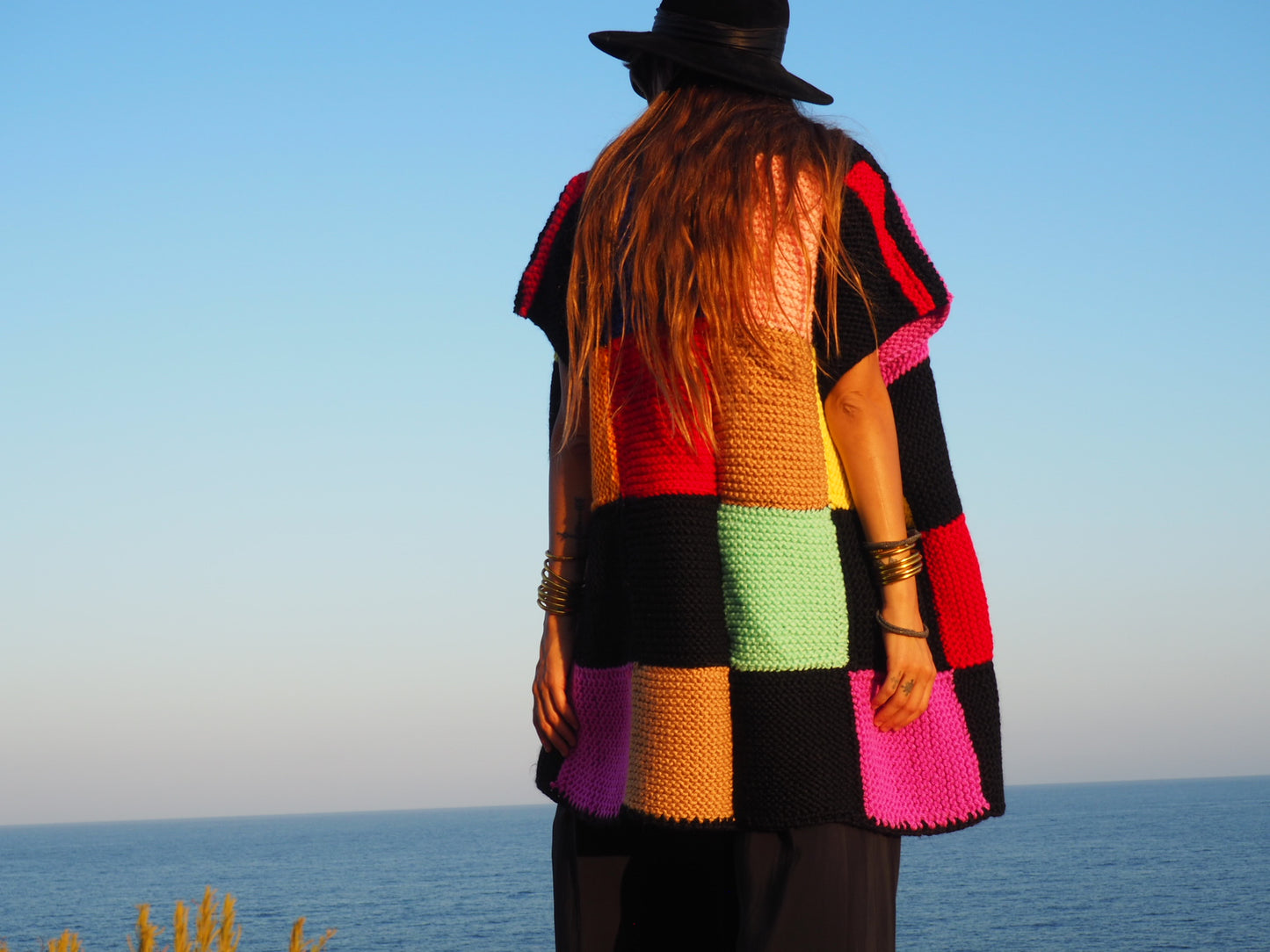 colourful chunky wool knitted waistcoat