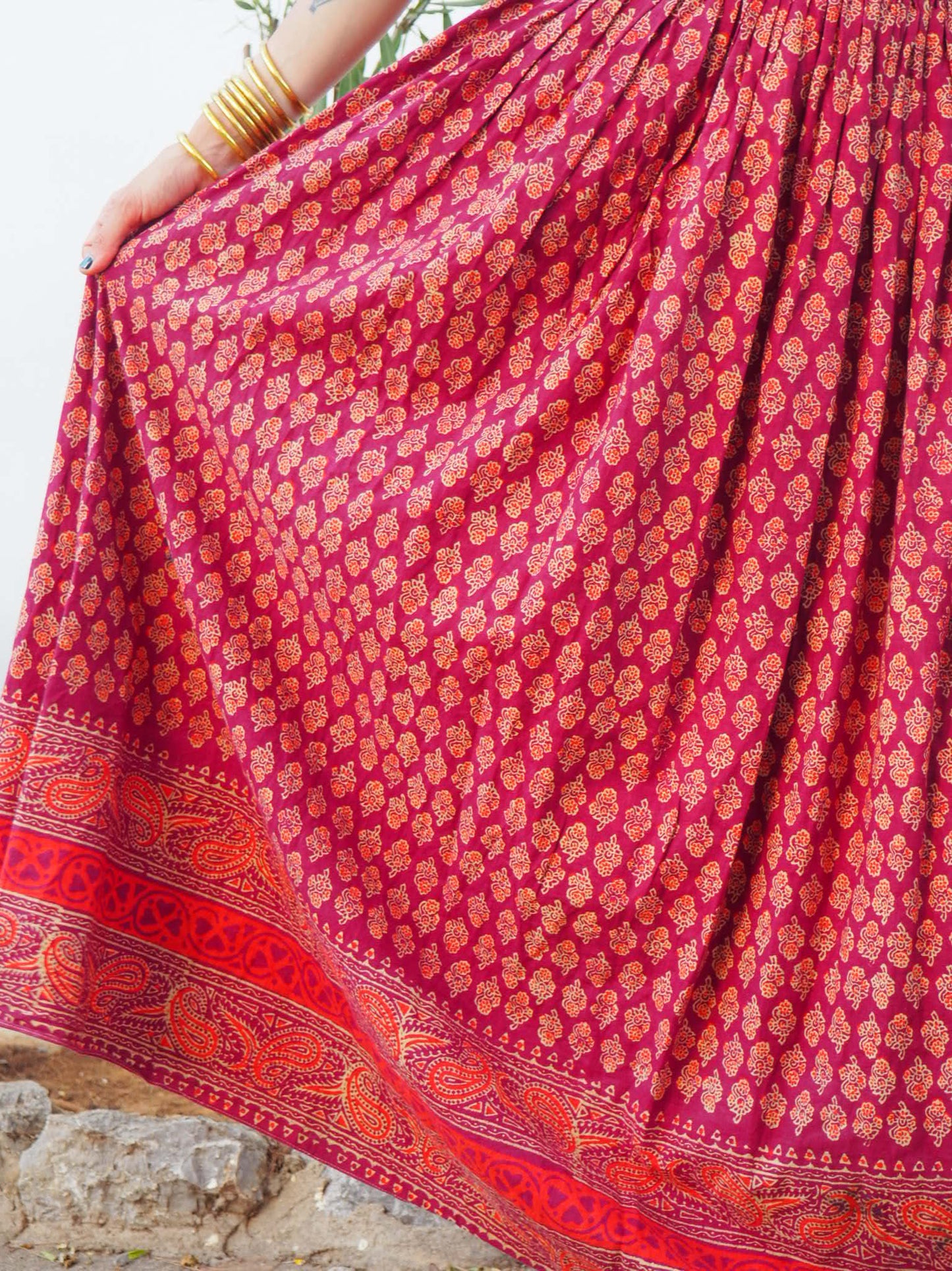 Vintage 1970’s Indian cotton block printed long burgundy skirt