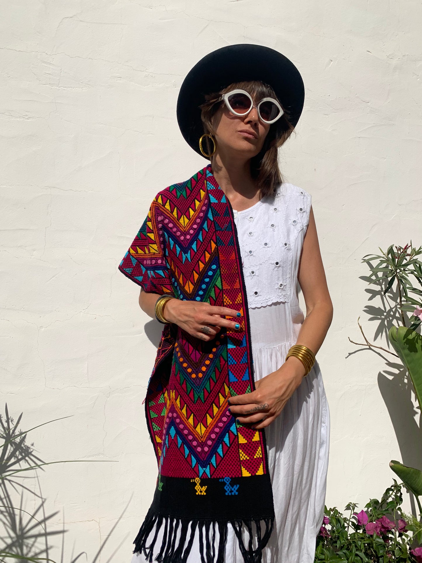 Vintage South American colourful woven shawl